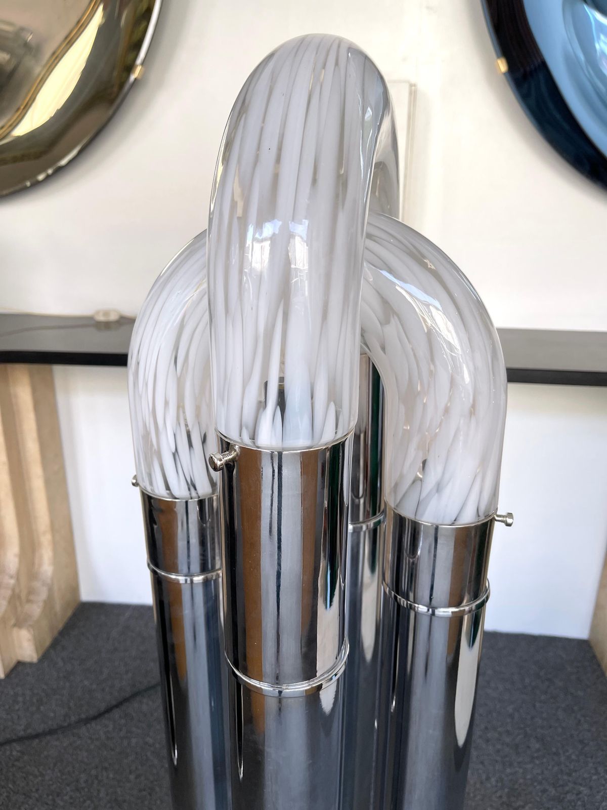 Lighting Mid Century Modern Ring Floor Lamp Murano Glass Metal By Mazzega, Italy, 1970s photo