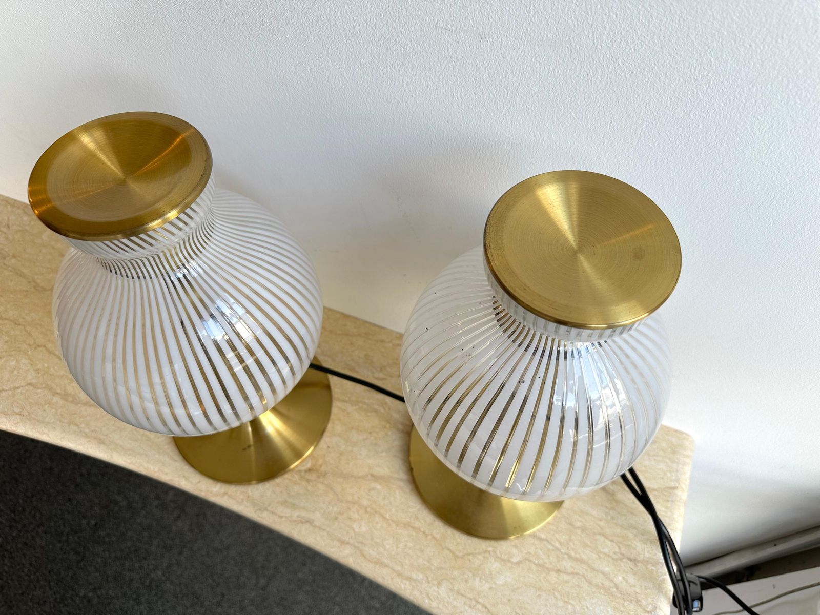 Pair Of Lamps Brass And Murano Glass By Angelo Brotto For Esperia. Italy, 1970s photo vinterior
