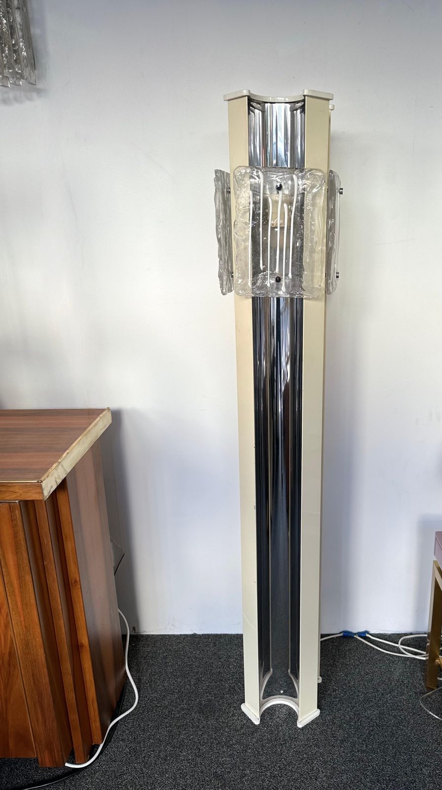 Lighting Mid Century Modern Murano Glass And Metal Floor Lamp By Esperia, Italy, 1970s photo