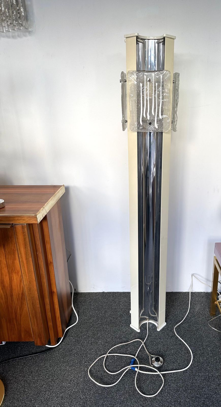 photo vinterior Mid Century Modern Murano Glass And Metal Floor Lamp By Esperia, Italy, 1970s