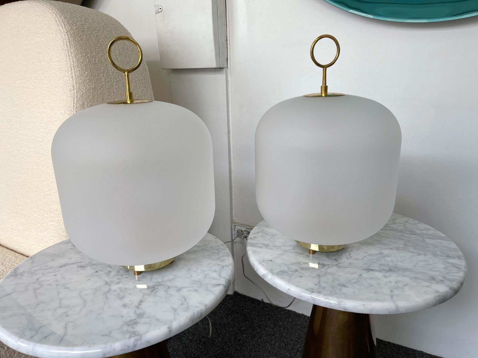 Contemporary Pair Of Murano Glass Can Lamp Brass Ring, Italy photo furniture