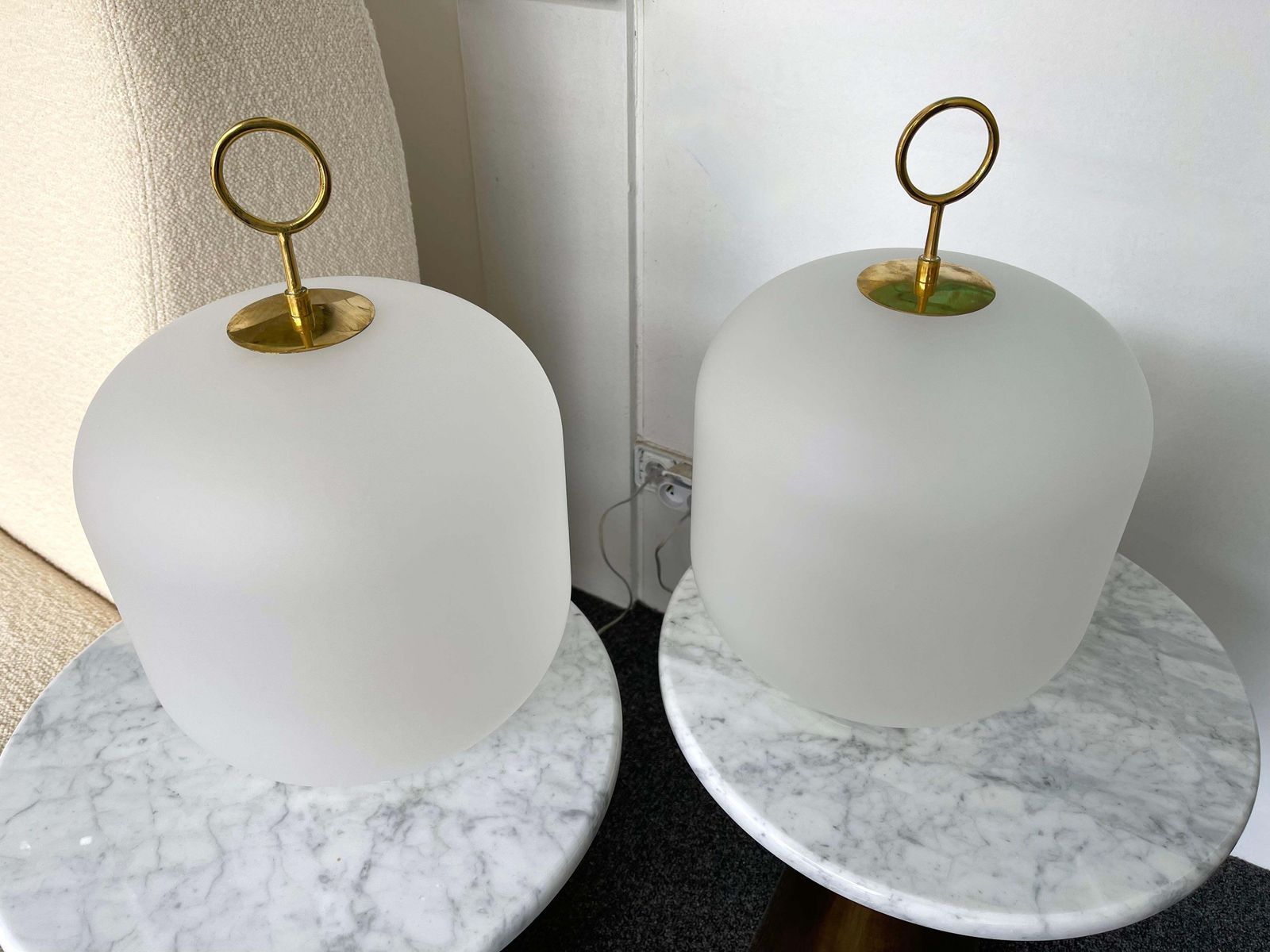 Contemporary Pair Of Murano Glass Can Lamp Brass Ring, Italy photo 2993.0
