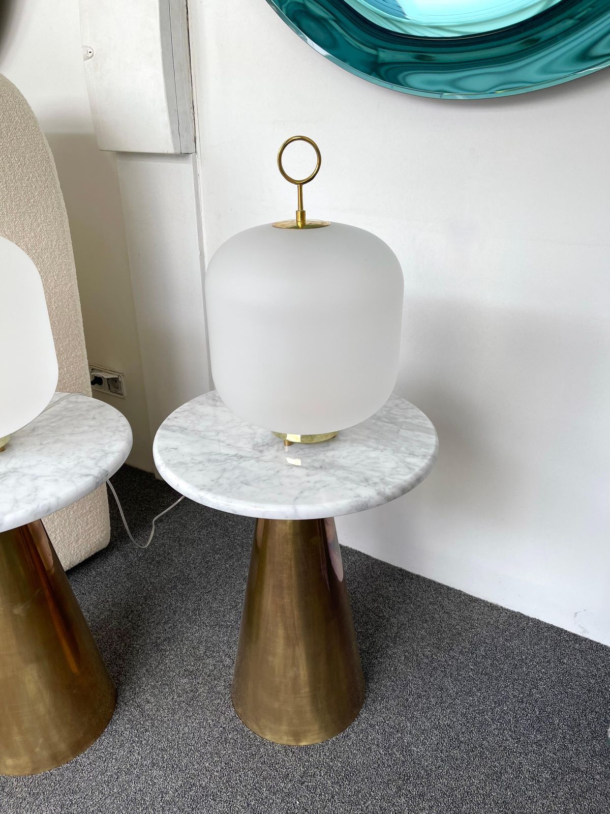 Contemporary Pair Of Murano Glass Can Lamp Brass Ring, Italy photo buy