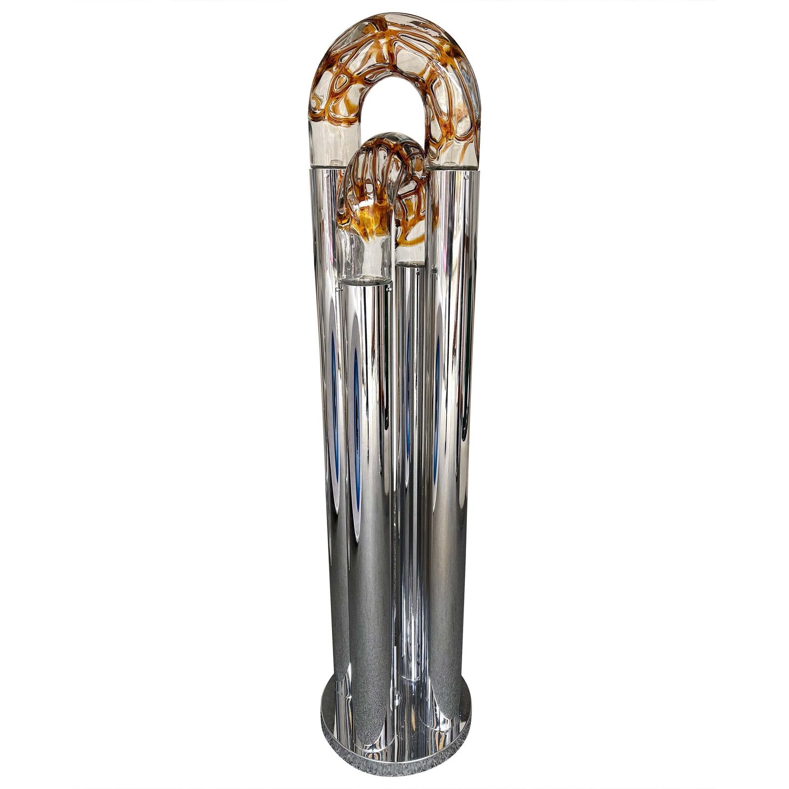 Mid Century Modern Ring Floor Lamp Murano Glass Metal By Mazzega, Italy, 1970s