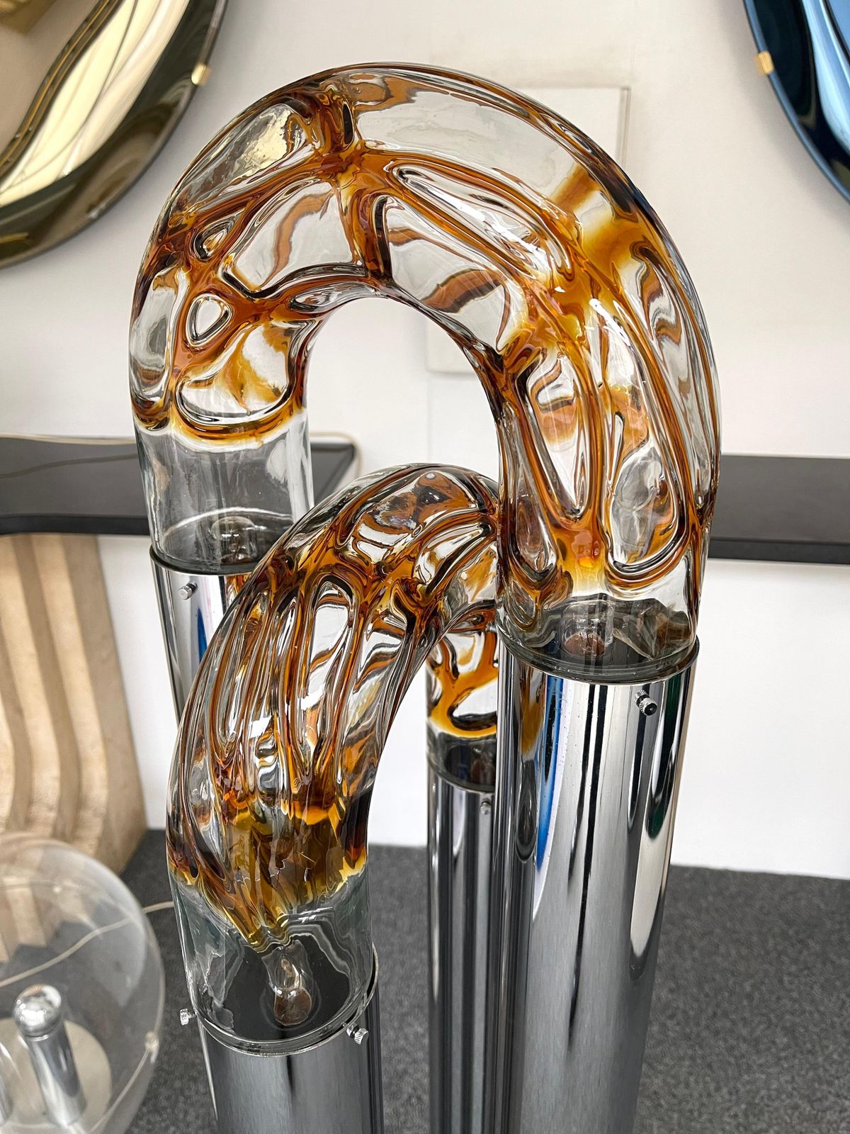 Mid Century Modern Ring Floor Lamp Murano Glass Metal By Mazzega, Italy, 1970s photo buy