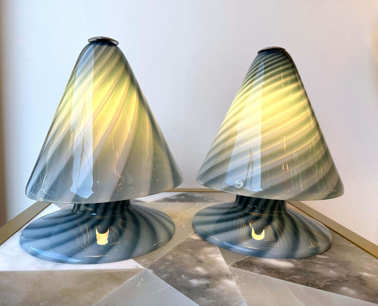 Pair Of Blue Spiral Murano Glass Lamps By La Murrina, Italy, 1970s photo for sale