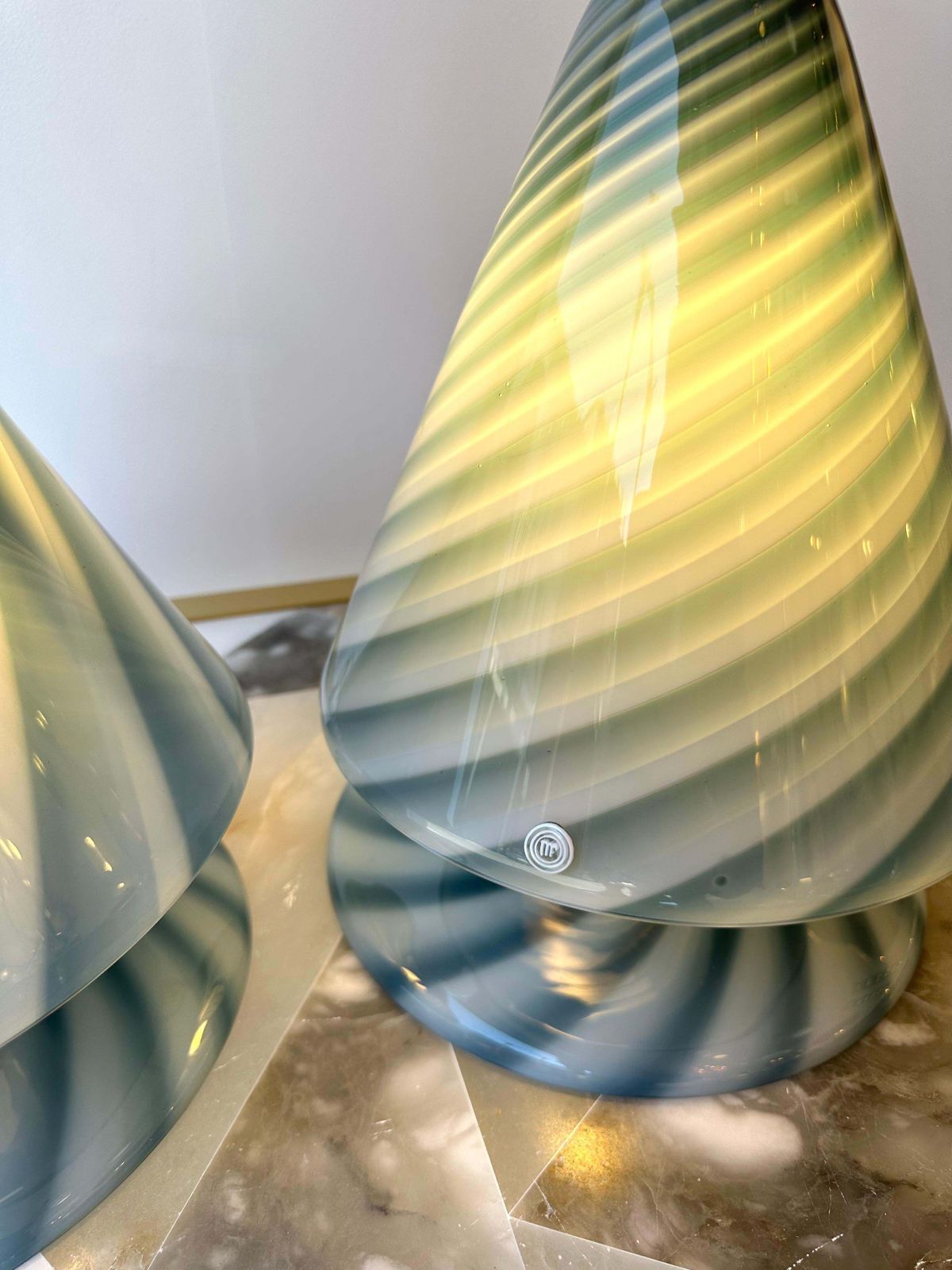 Pair Of Blue Spiral Murano Glass Lamps By La Murrina, Italy, 1970s photo Lighting