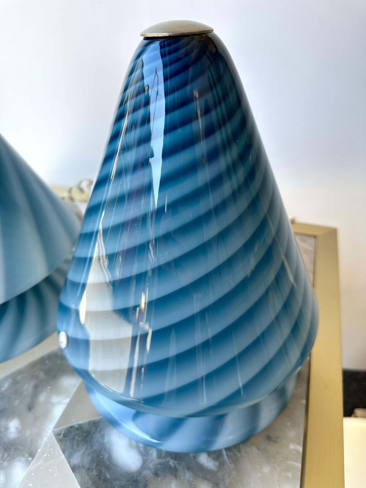 Lighting Pair Of Blue Spiral Murano Glass Lamps By La Murrina, Italy, 1970s photo