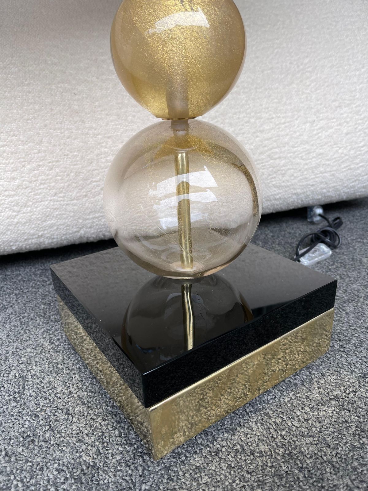 Contemporary Pair Of Gold Bubble Murano Glass And Brass Lamps, Italy photo furniture