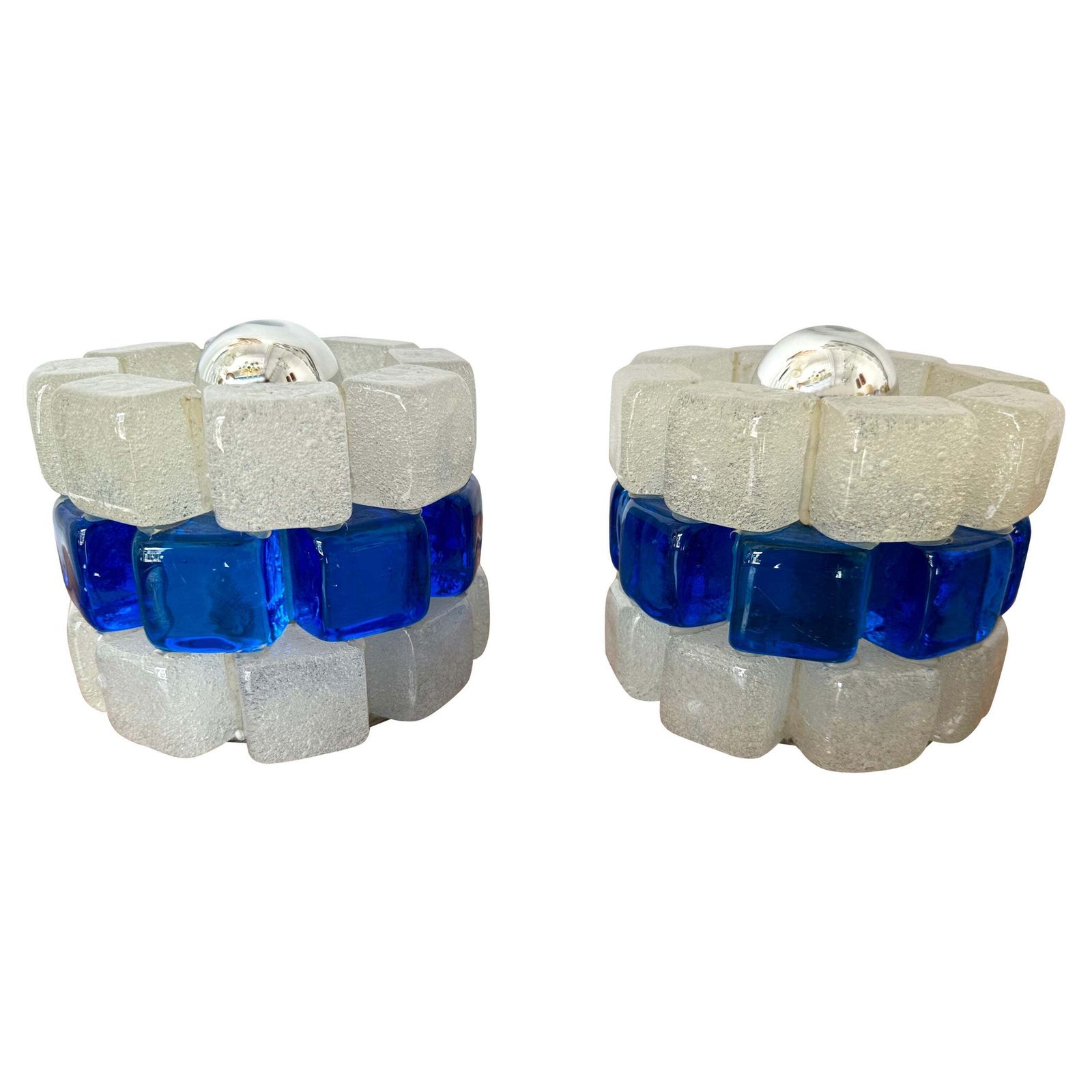Pair Of Round Bubble Glass Lamps By Poliarte, Italy, 1970s