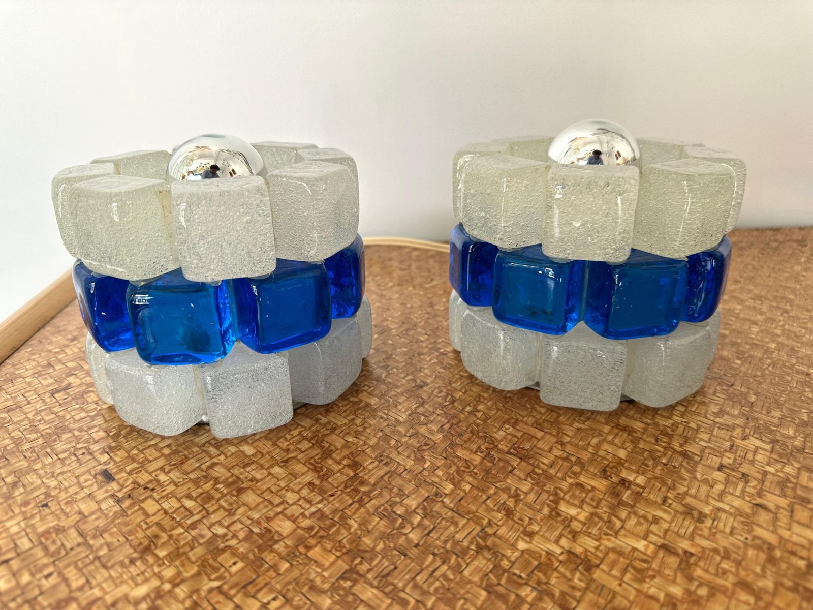 Pair Of Round Bubble Glass Lamps By Poliarte, Italy, 1970s photo for sale