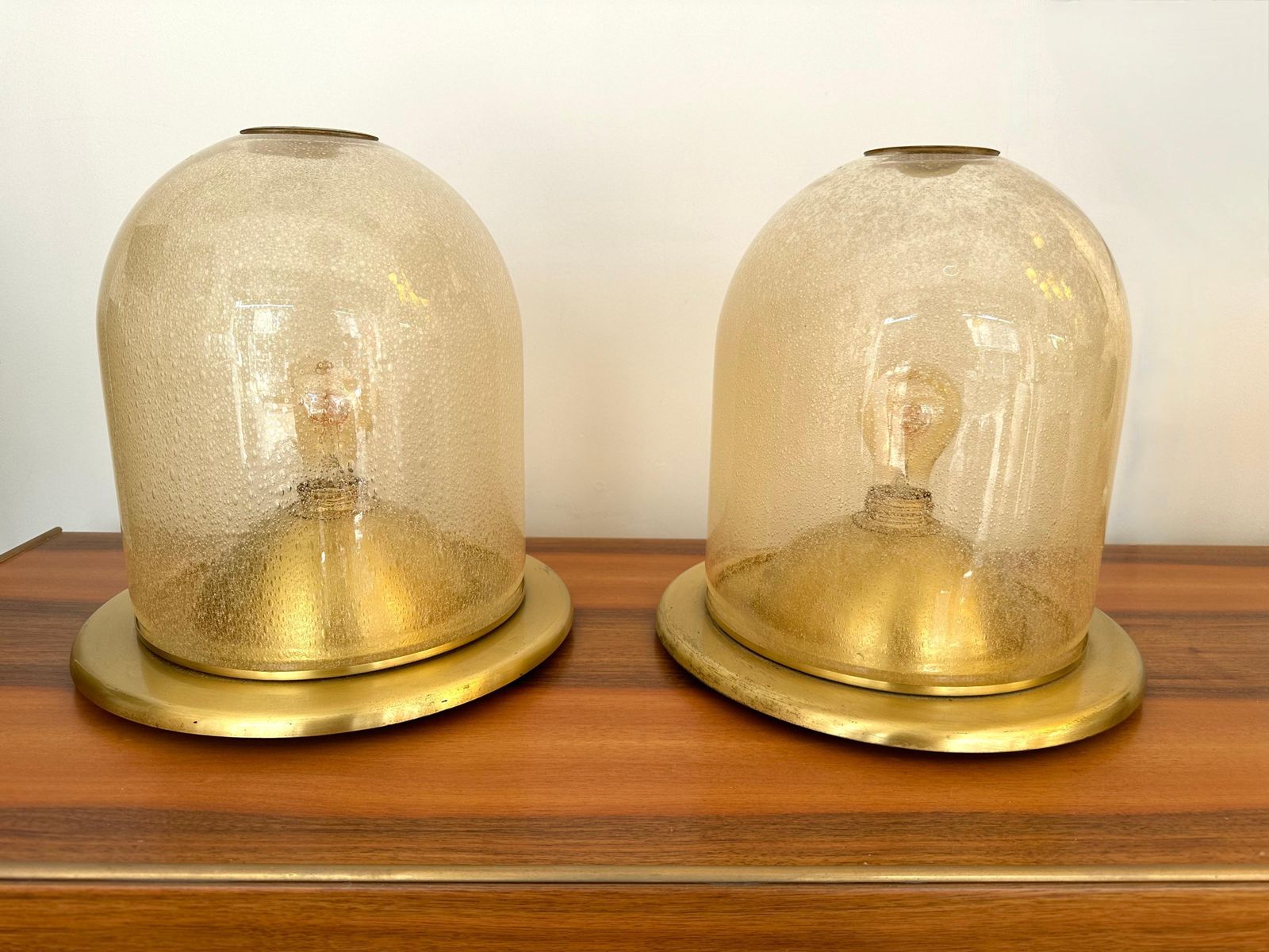 Pair Of Lamps Brass And Gold Bubble Murano Glass By F. Fabbian, Italy, 1970s photo 3250.0