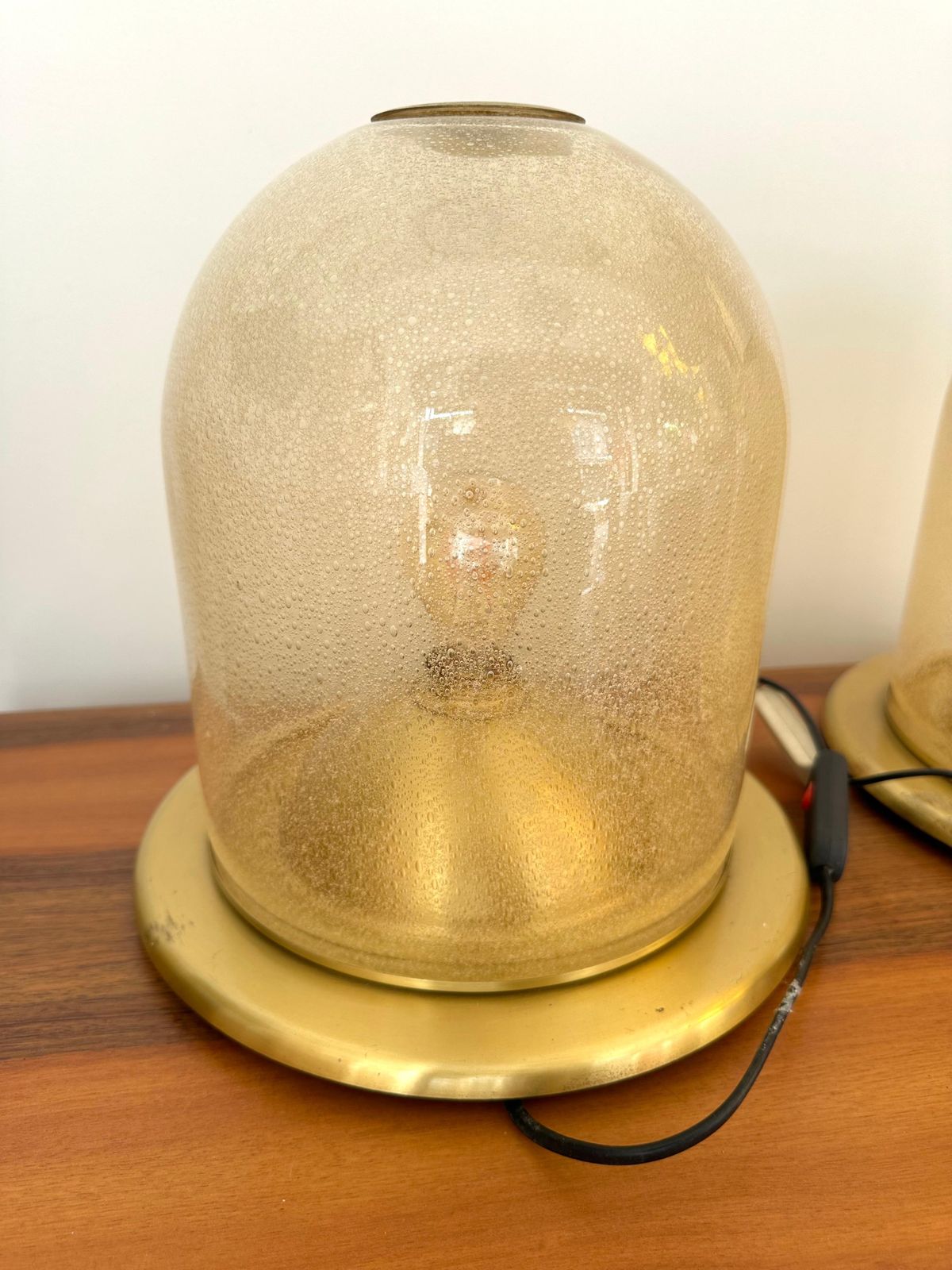 Lighting Pair Of Lamps Brass And Gold Bubble Murano Glass By F. Fabbian, Italy, 1970s photo