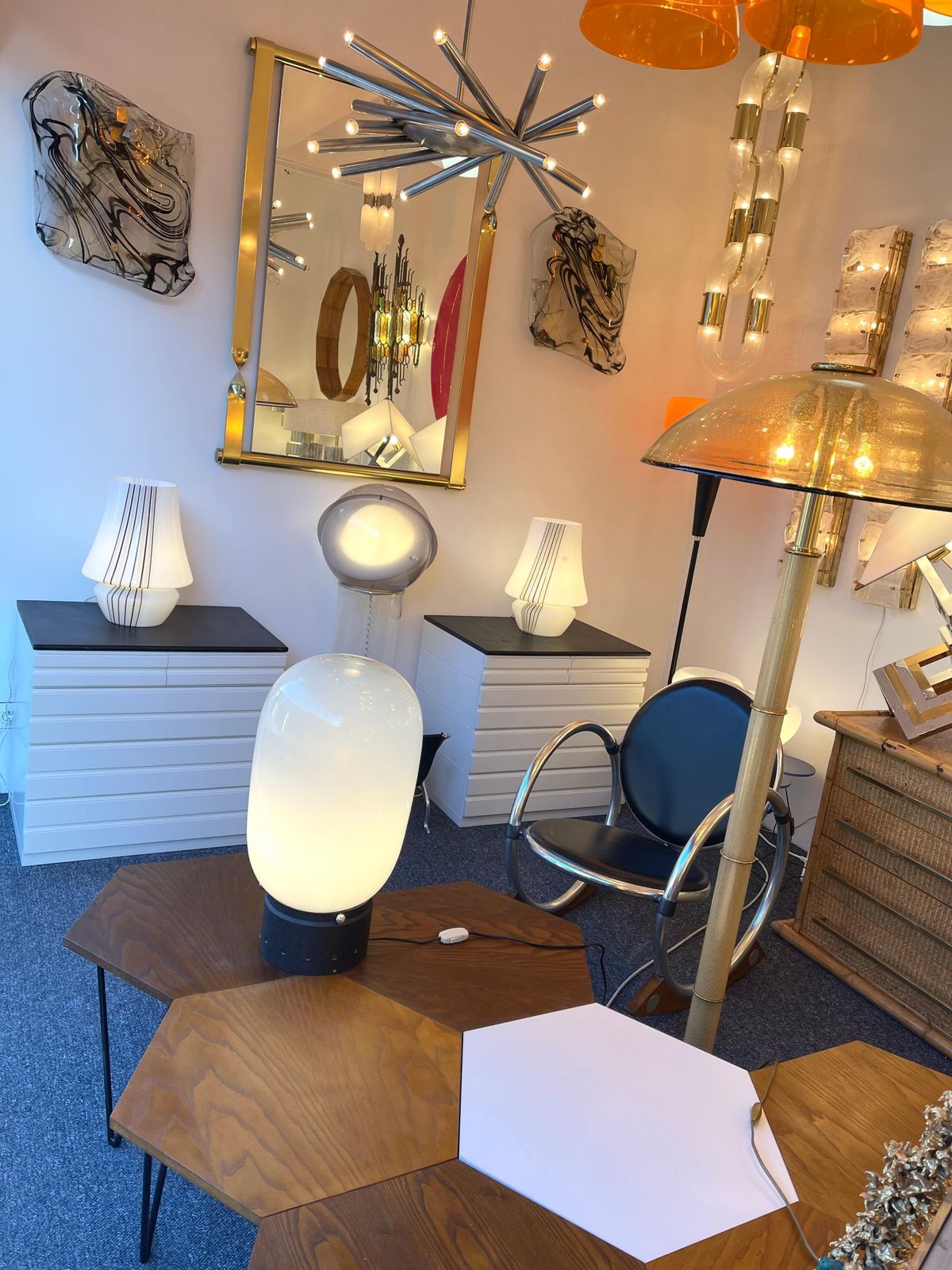 Pair Of Large Stripe Murano Glass Lamps, Italy, 1970s photo furniture