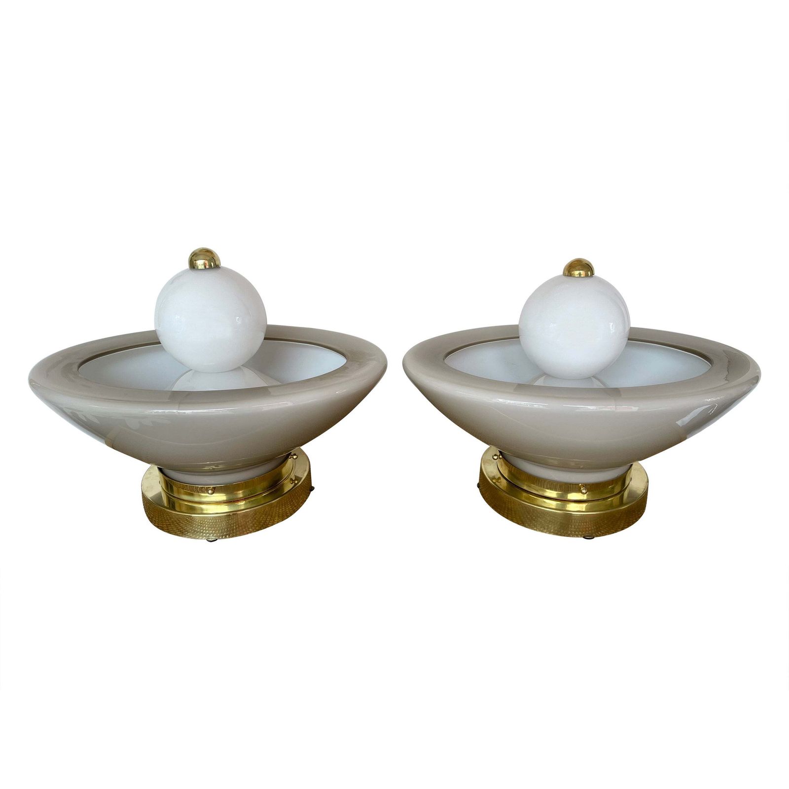 Contemporary Pair Of Brass Murano Glass Fountain Lamps, Italy
