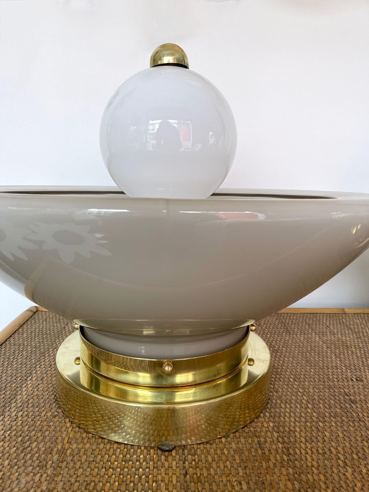 photo for sale Contemporary Pair Of Brass Murano Glass Fountain Lamps, Italy
