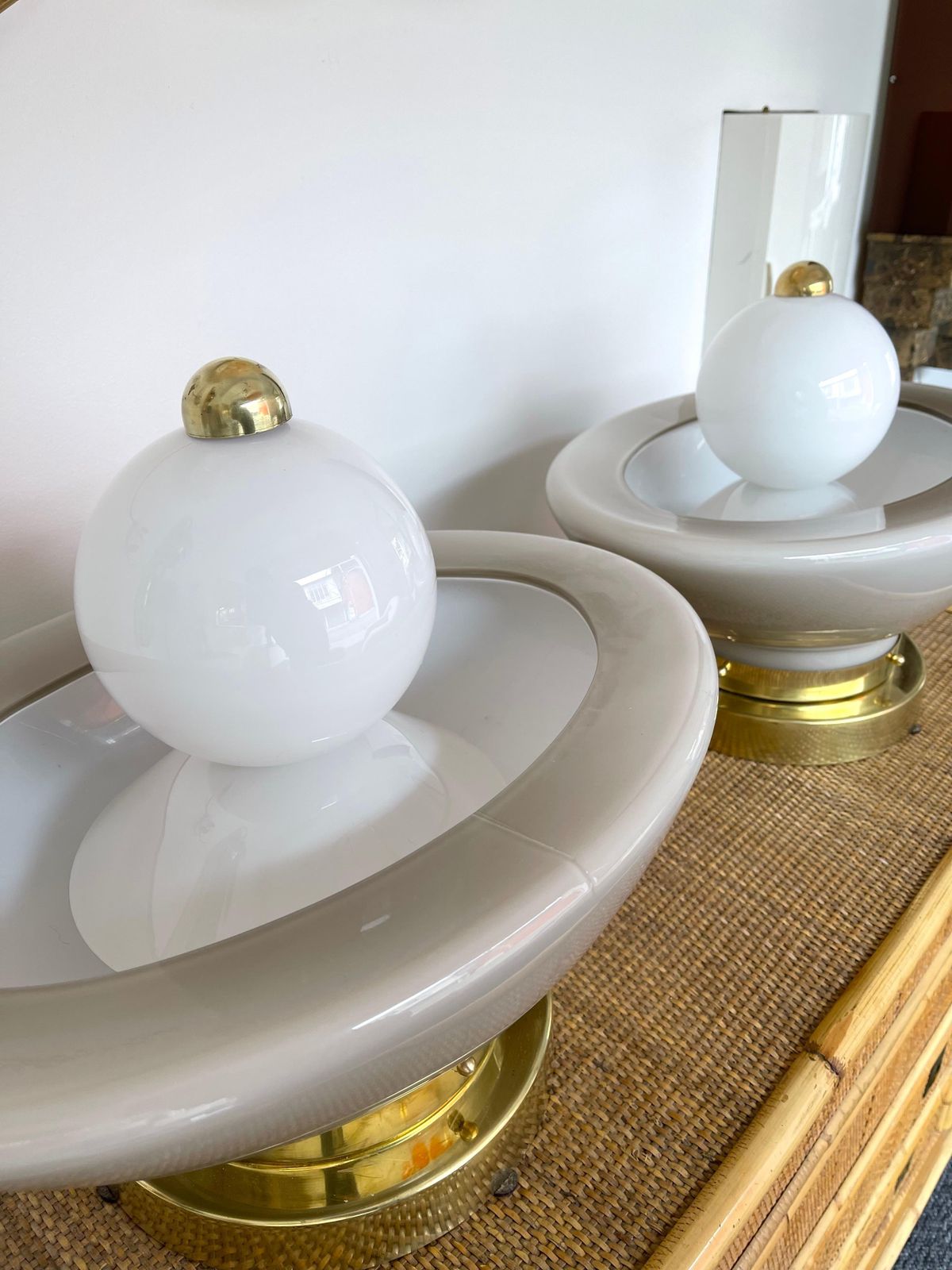 3250.0 Contemporary Pair Of Brass Murano Glass Fountain Lamps, Italy photo