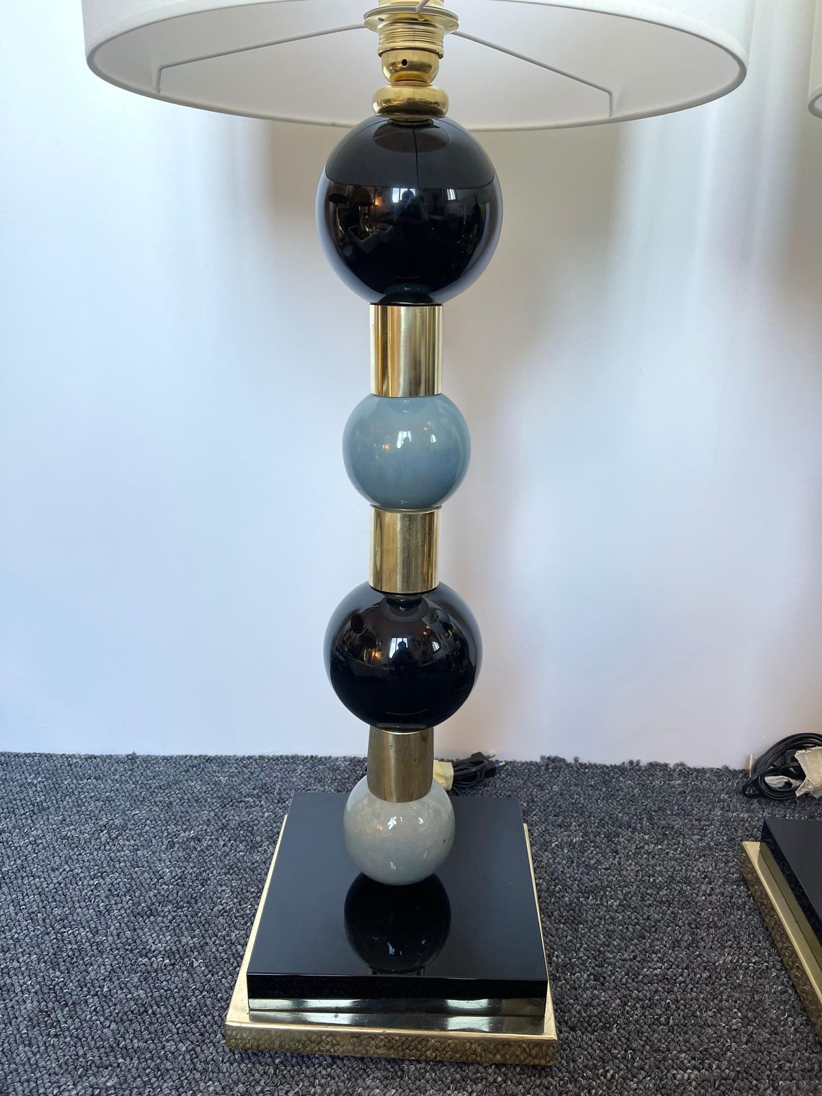 Contemporary Pair Of Brass Murano Glass And Ceramic Ball Lamps, Italy photo furniture