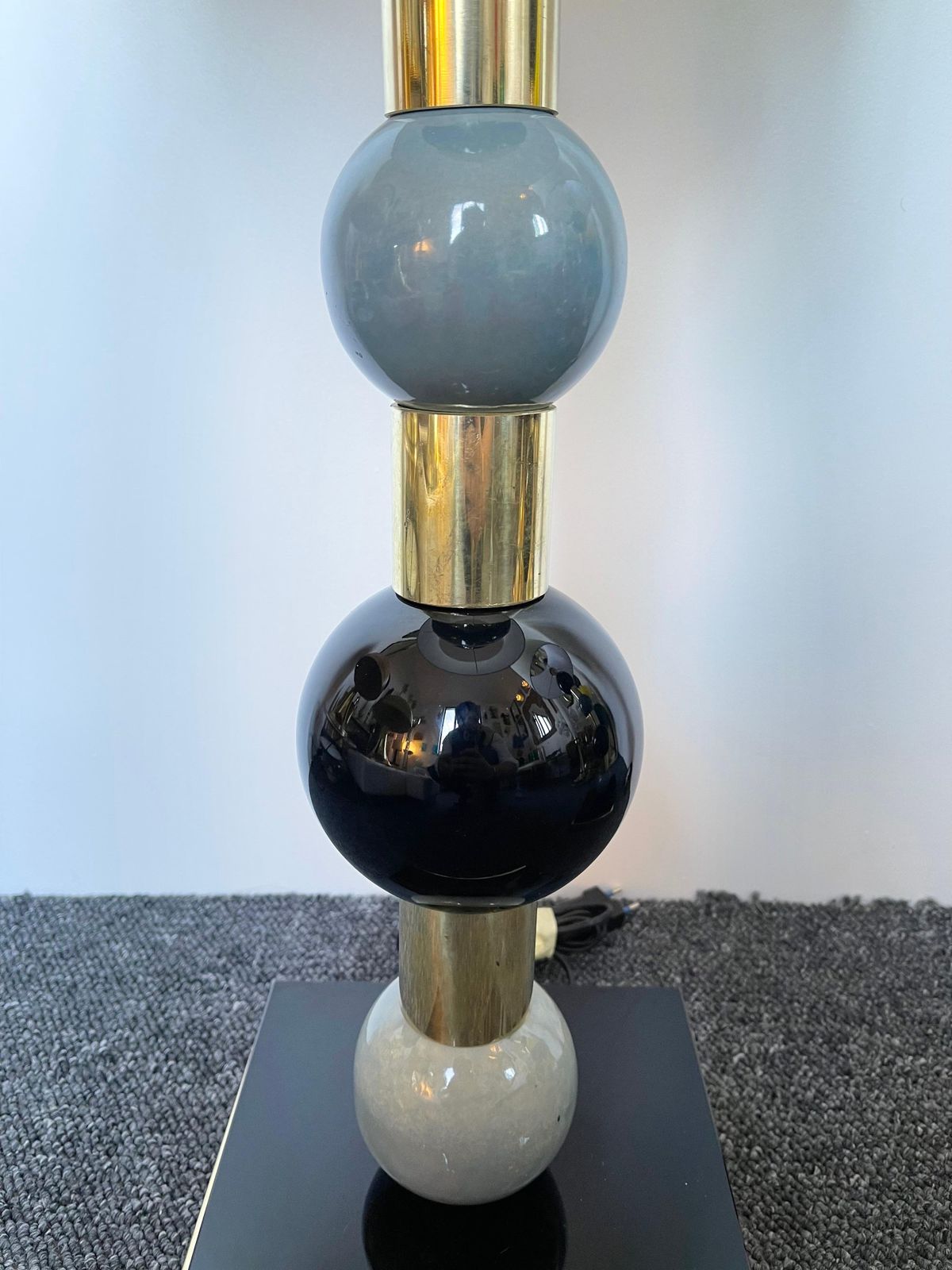 Contemporary Pair Of Brass Murano Glass And Ceramic Ball Lamps, Italy photo 3250.0