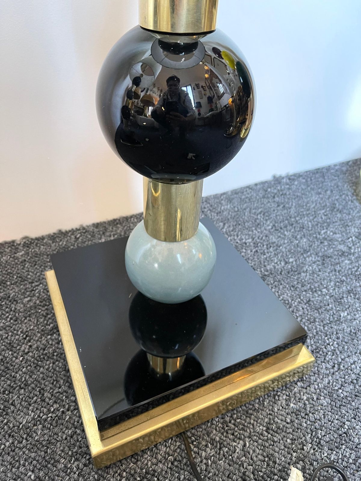 Contemporary Pair Of Brass Murano Glass And Ceramic Ball Lamps, Italy photo vintage