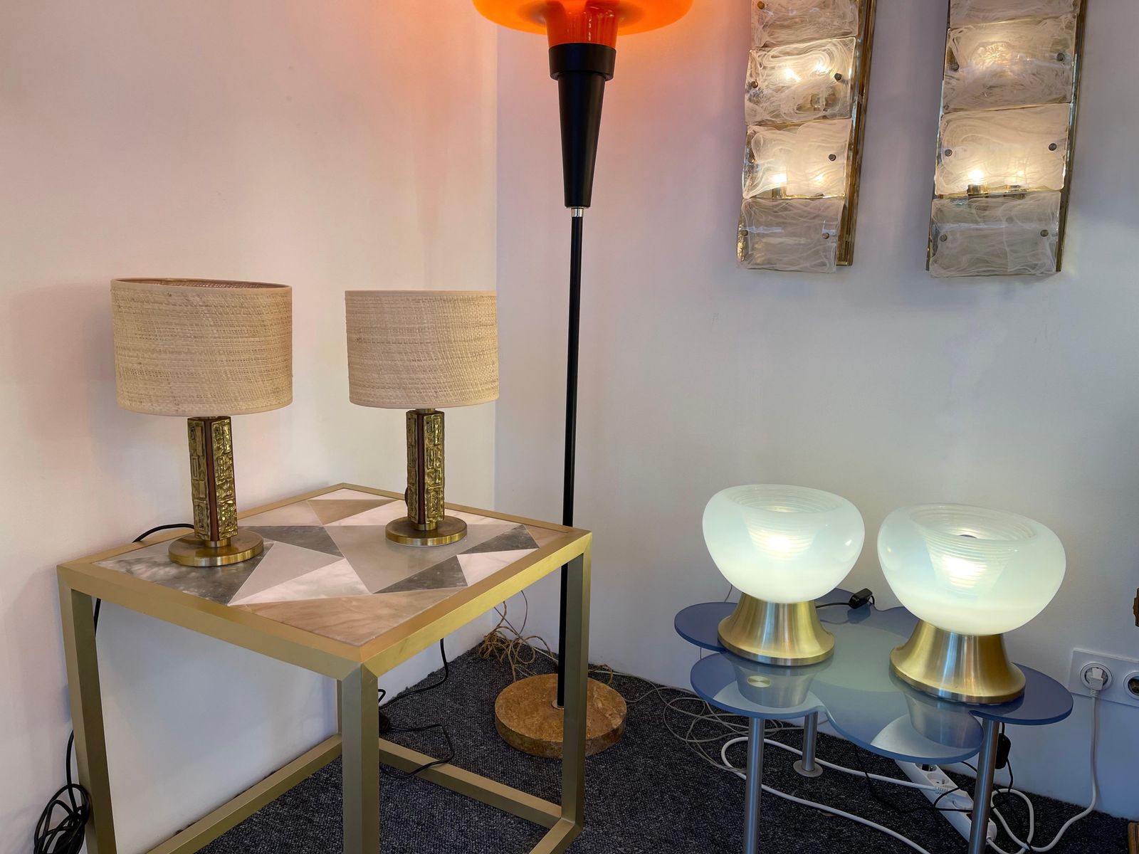 Pair Of Brass And Wood Sculpture Lamps By Angelo Brotto For Esperia Italy, 1970s photo furniture