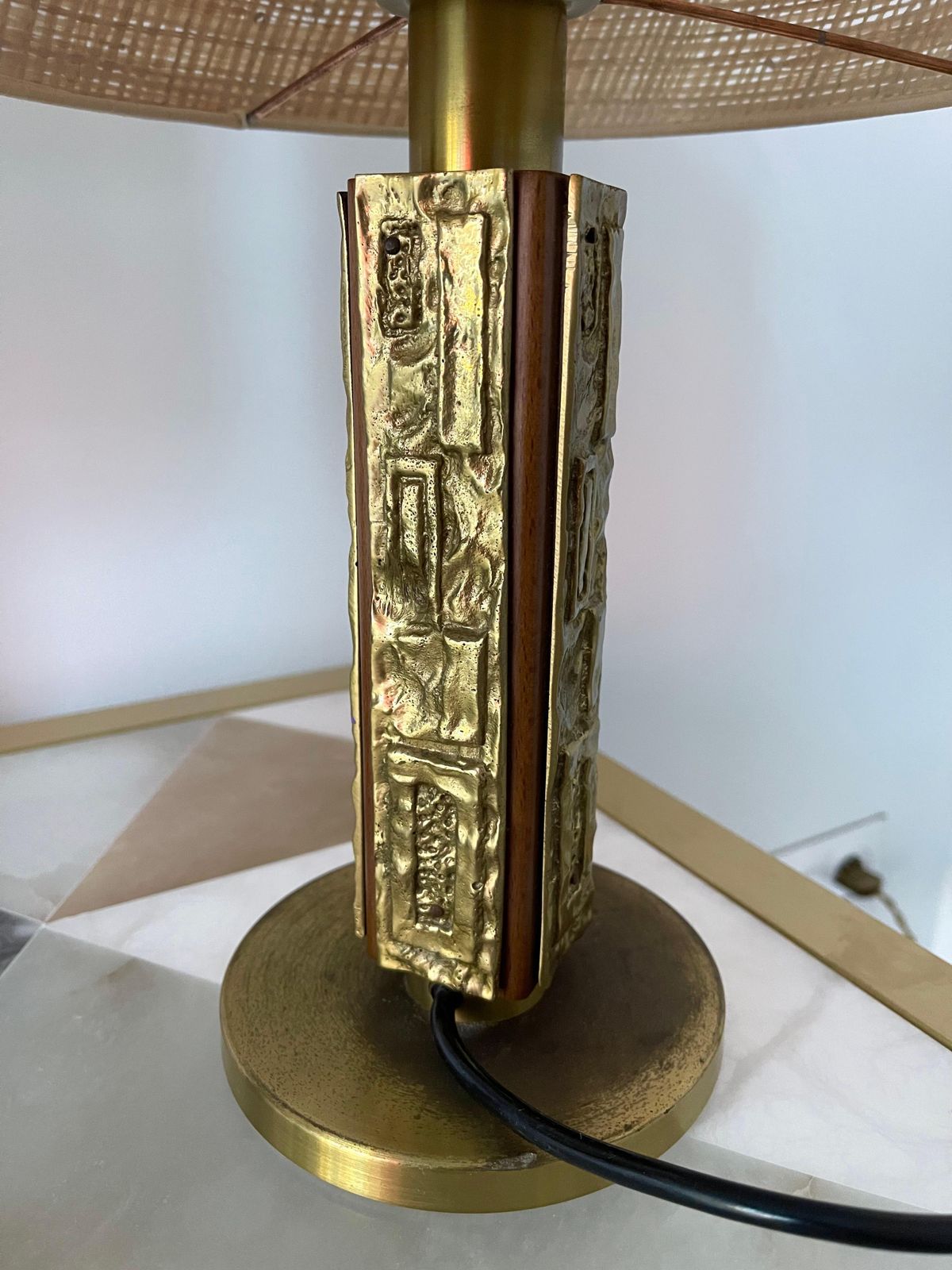 3421.0 Pair Of Brass And Wood Sculpture Lamps By Angelo Brotto For Esperia Italy, 1970s photo