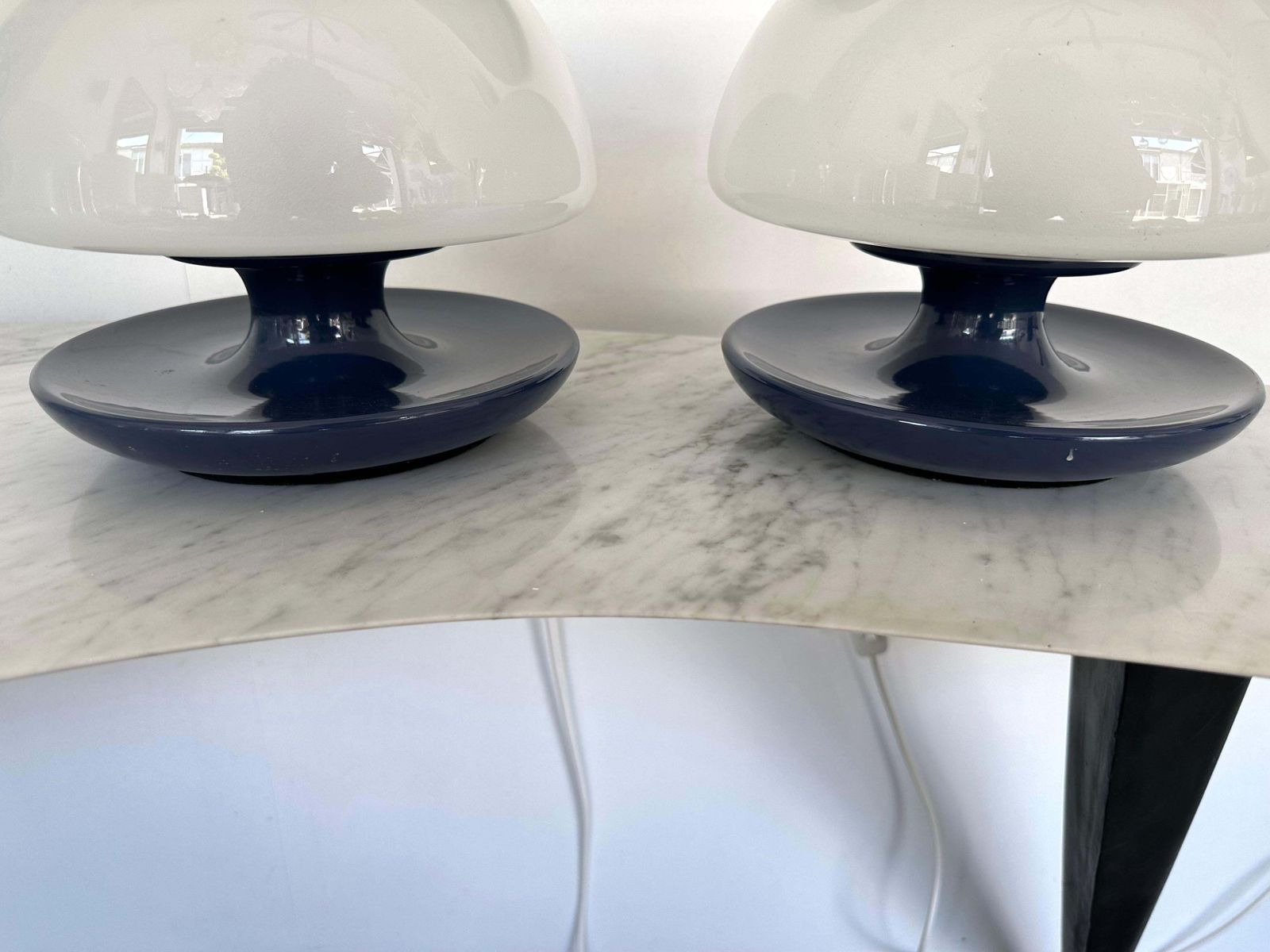 Pair Of Blue Metal And Glass Lamps By Vittorio Balli For Sirrah, Italy, 1970s photo vintage