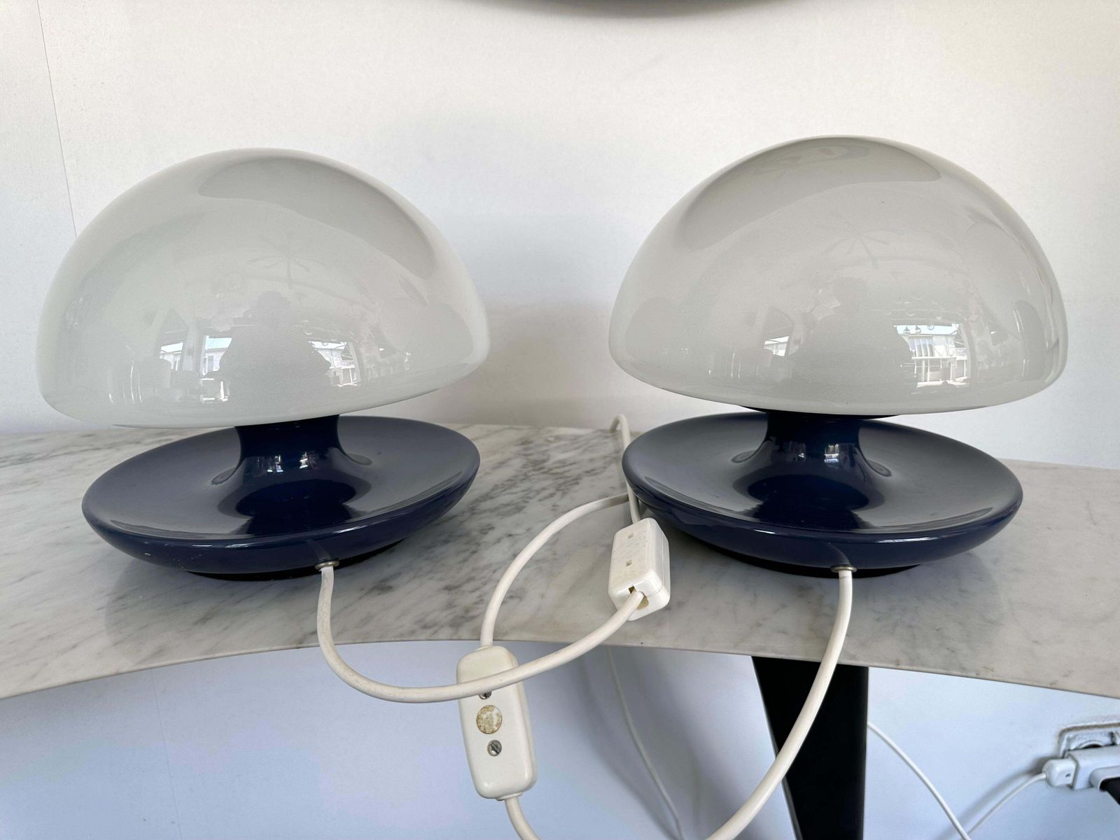 photo furniture Pair Of Blue Metal And Glass Lamps By Vittorio Balli For Sirrah, Italy, 1970s