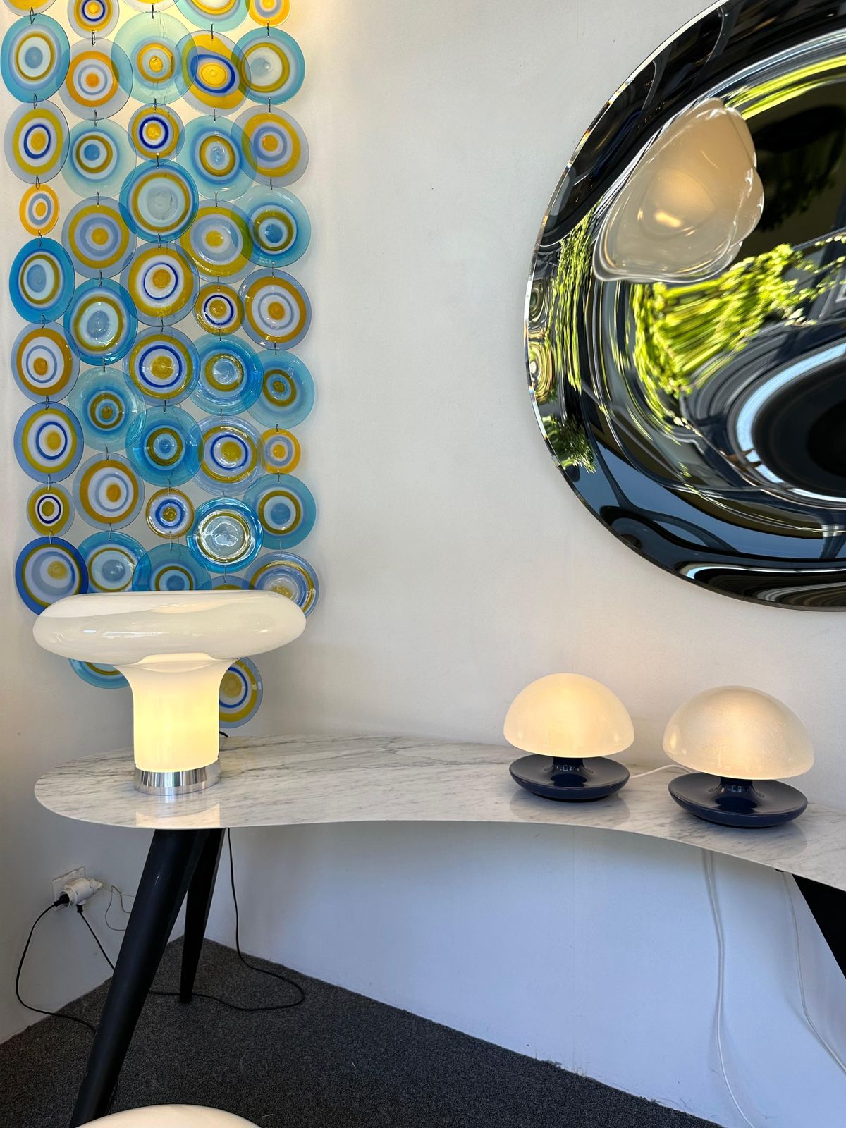 photo for sale Pair Of Blue Metal And Glass Lamps By Vittorio Balli For Sirrah, Italy, 1970s