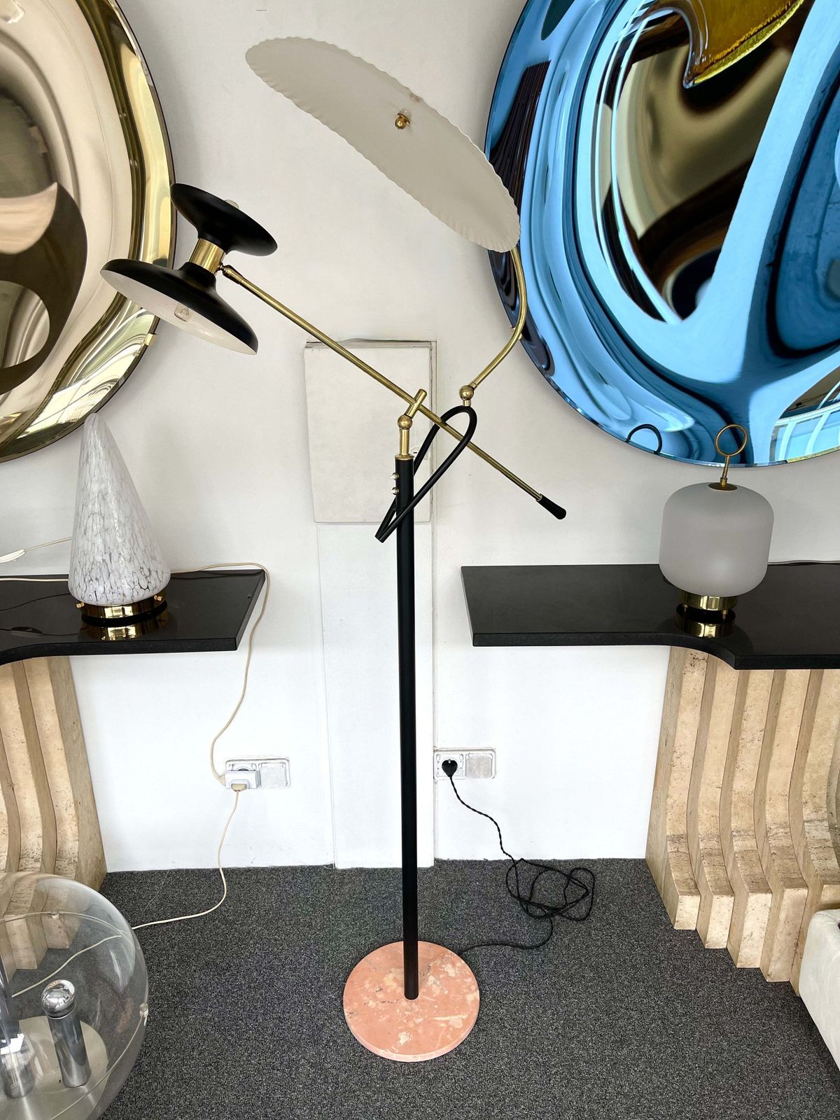 Mid Century Modern  Reading Floor Lamp Brass Lacquered Metal, Italy, 1950s photo furniture
