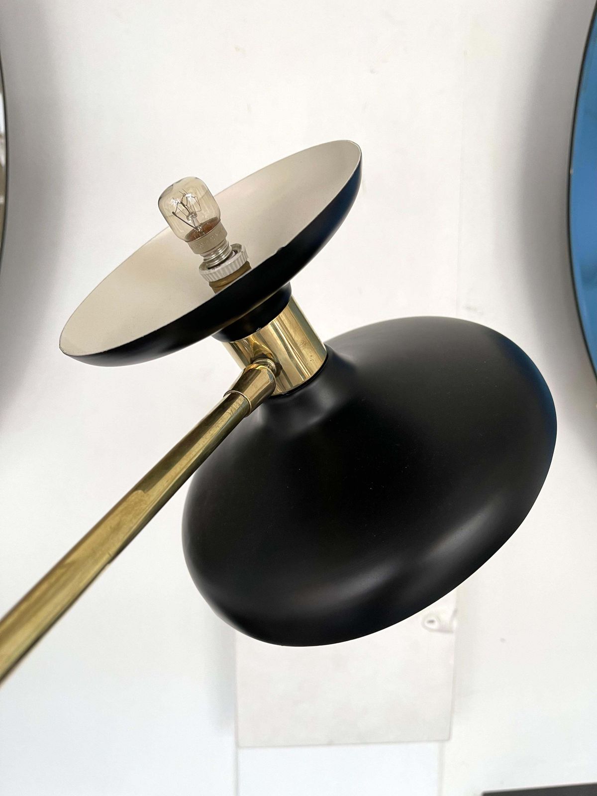 Lighting Mid Century Modern  Reading Floor Lamp Brass Lacquered Metal, Italy, 1950s photo