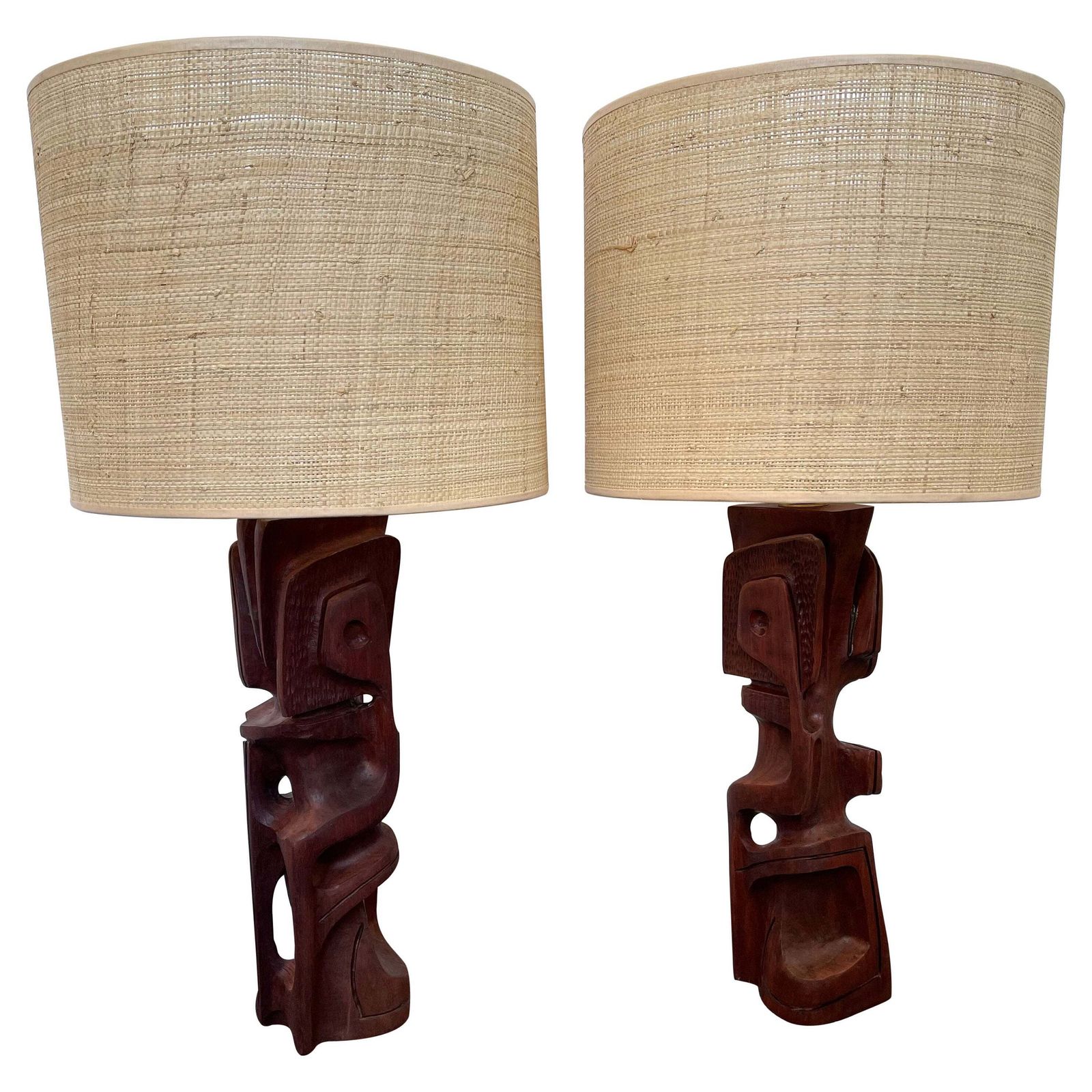 Pair Of Wood Sculpture Lamps By Gianni Pinna. Italy, 1970s