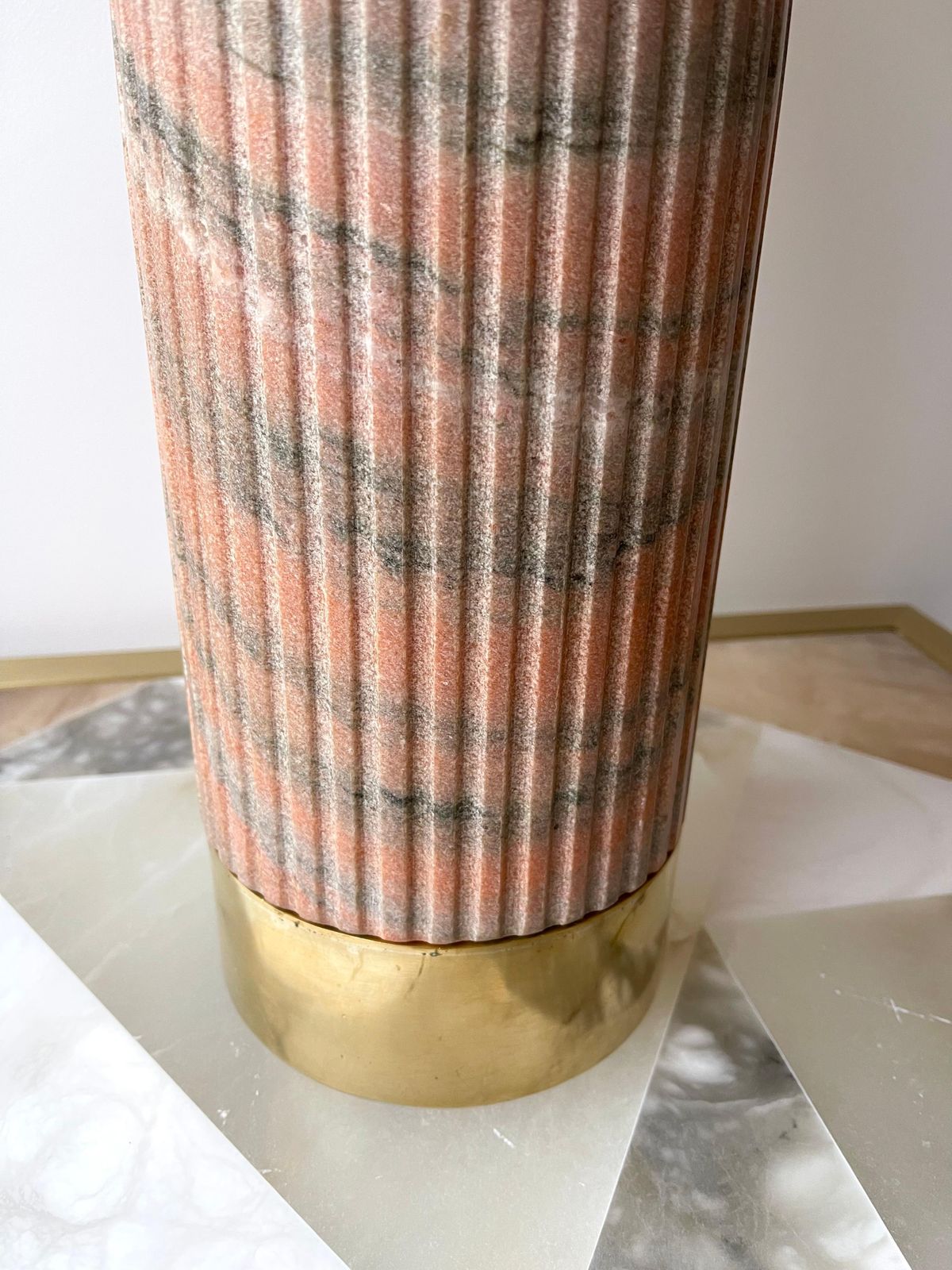 Contemporary Pair Of Brass Lamps Pink Granite Stone, Italy photo 3592.0