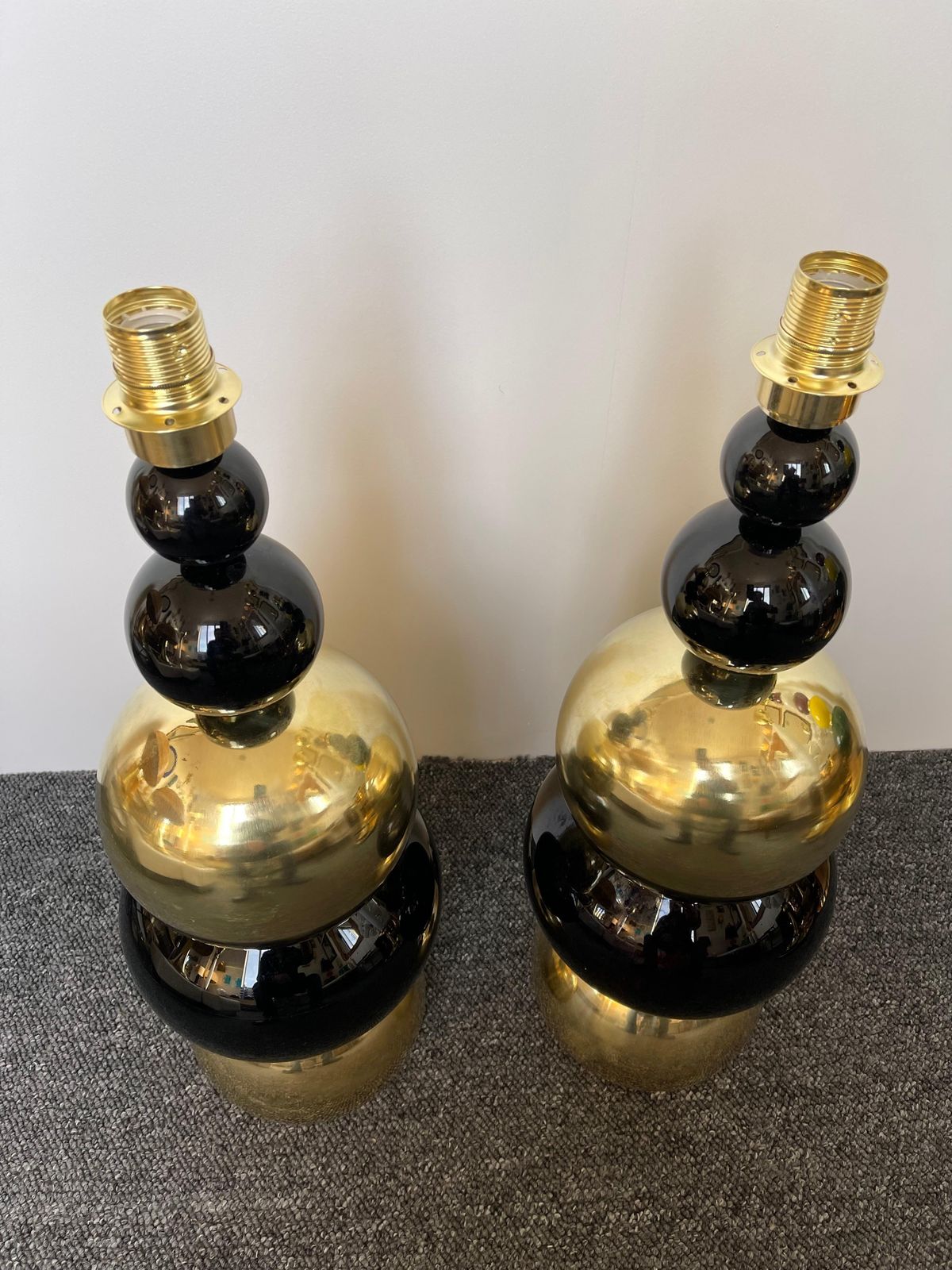 Lighting Contemporary Pair Of Brass Murano Glass Atomo Lamps, Italy photo