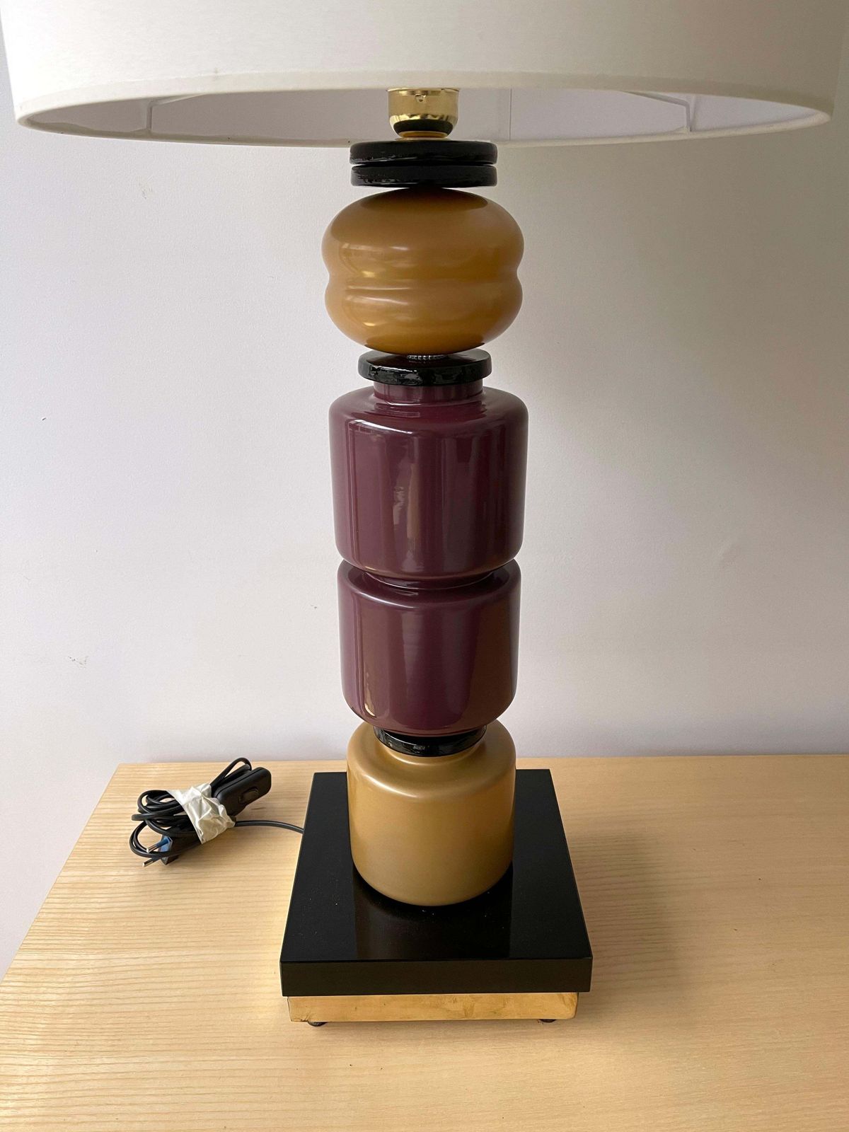 Contemporary Pair Of Brass Murano Glass Totem Lamps, Italy photo 3592.0
