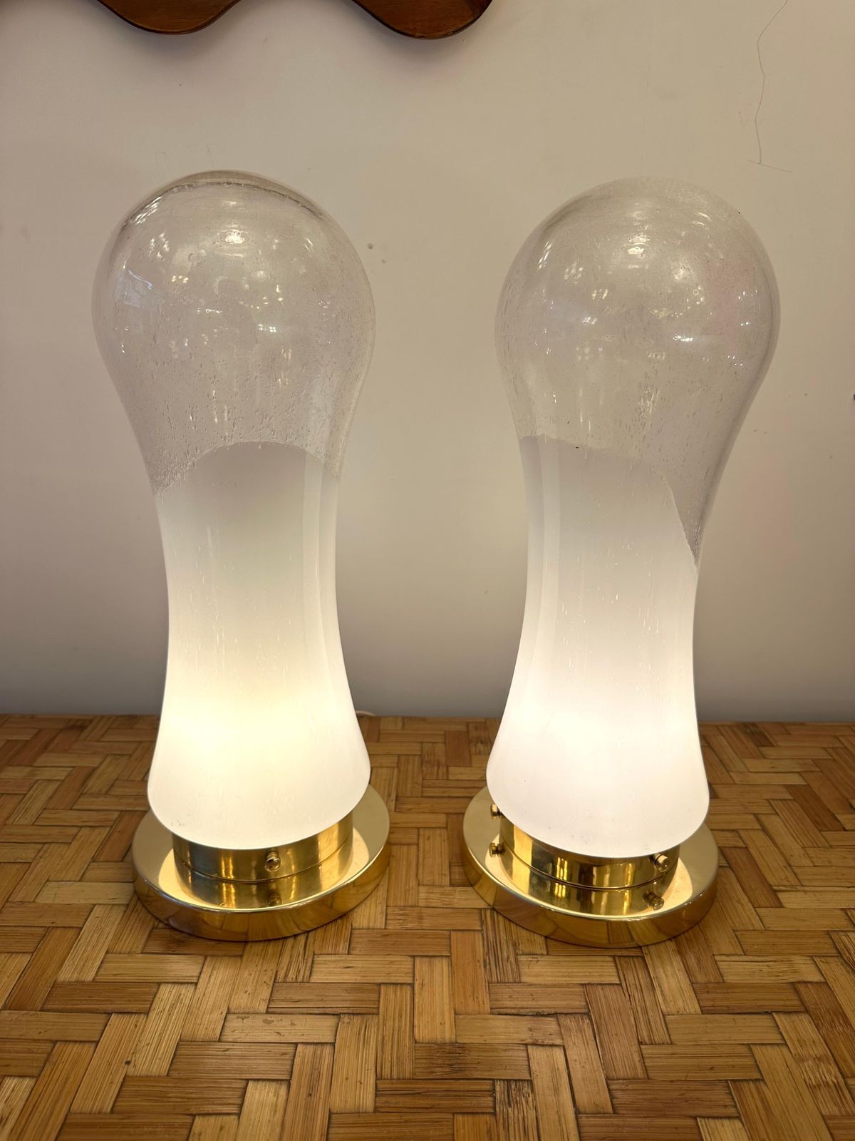 Pair Of Murano Glass And Brass Lamps By Mazzega, Italy, 1970s photo Lighting