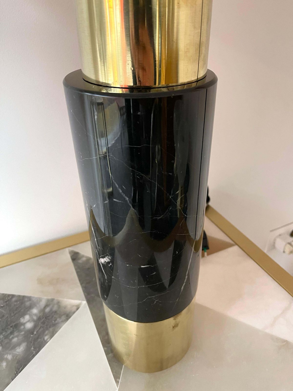 Contemporary Pair Of Brass Lamps Black Marble, Italy photo buy