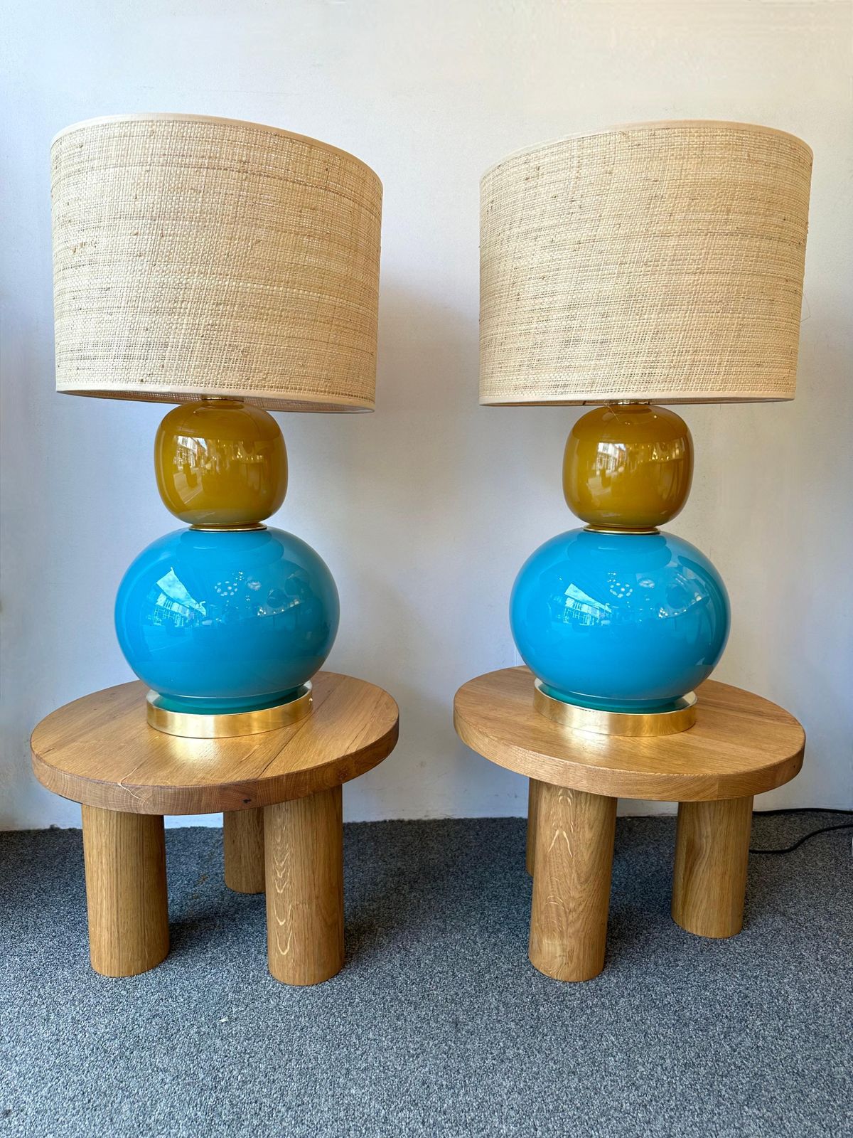 Contemporary Pair Of Brass And Colored Bulb Murano Glass Lamps, Italy photo furniture