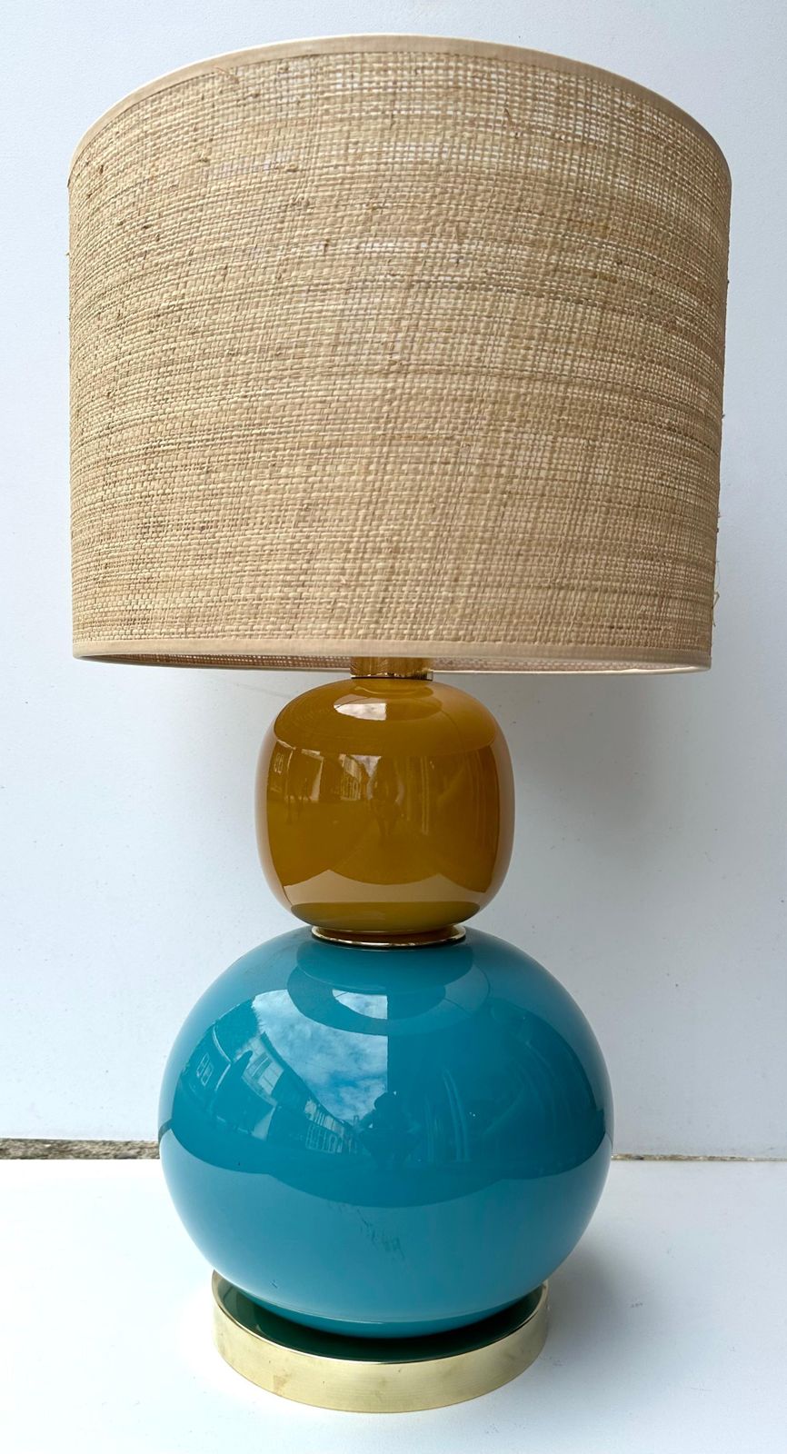 Contemporary Pair Of Brass And Colored Bulb Murano Glass Lamps, Italy photo 3849.0
