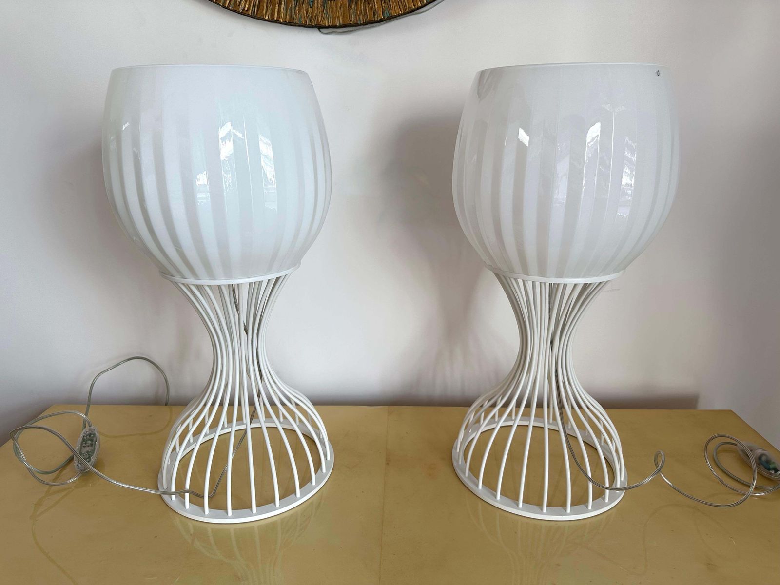 Pair Of Lamps Cup Murano Glass And White Metal By Vistosi, Italy, 1990s photo buy