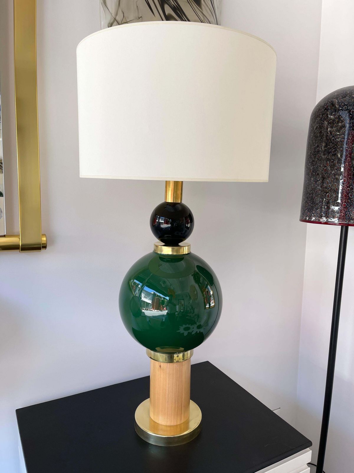 Contemporary Pair Of Brass Murano Glass And Wood Lamps, Italy photo 3849.0