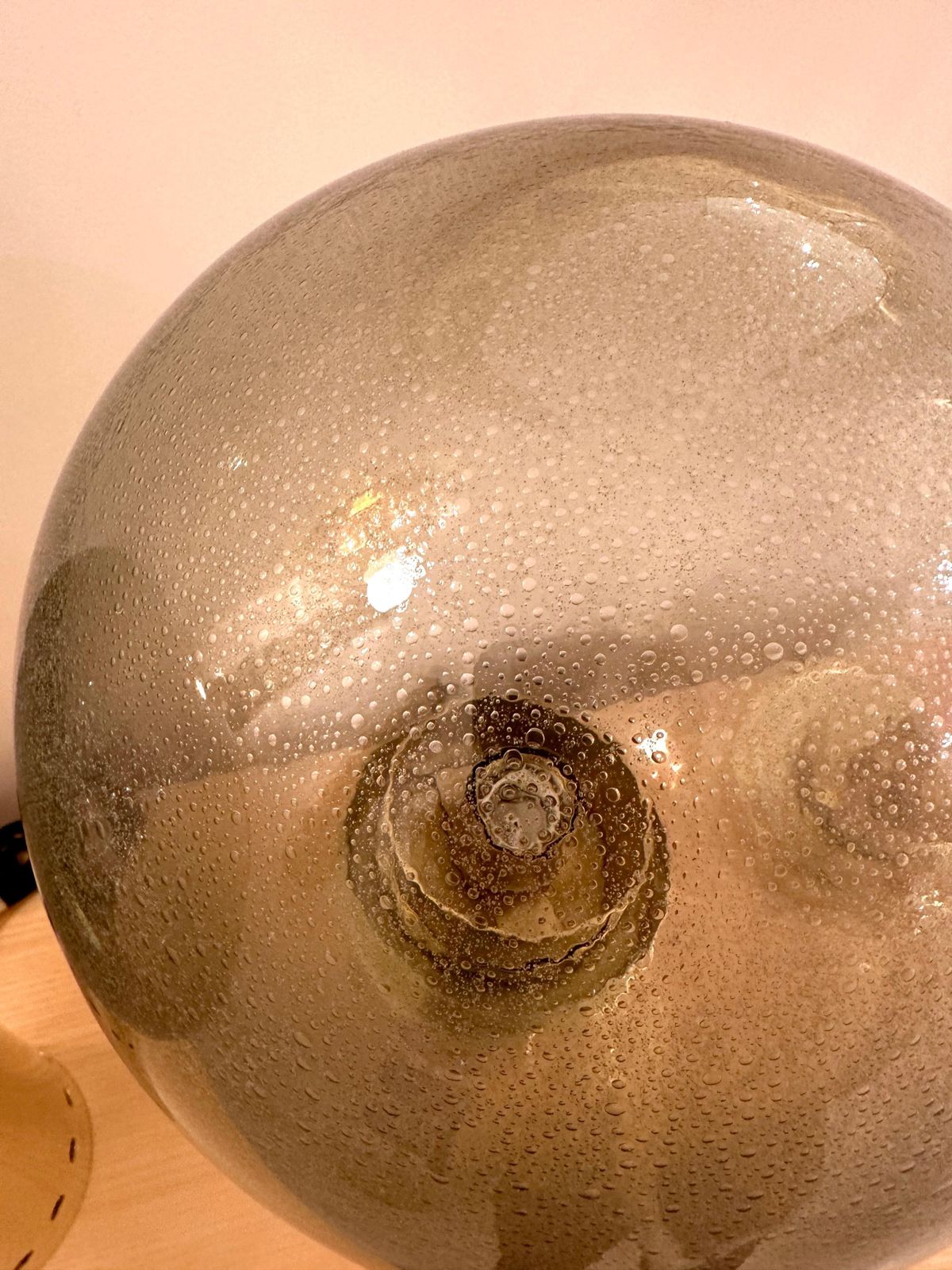 Contemporary Pair Of Brass And Gray Murano Glass Globe Lamps, Italy photo buy