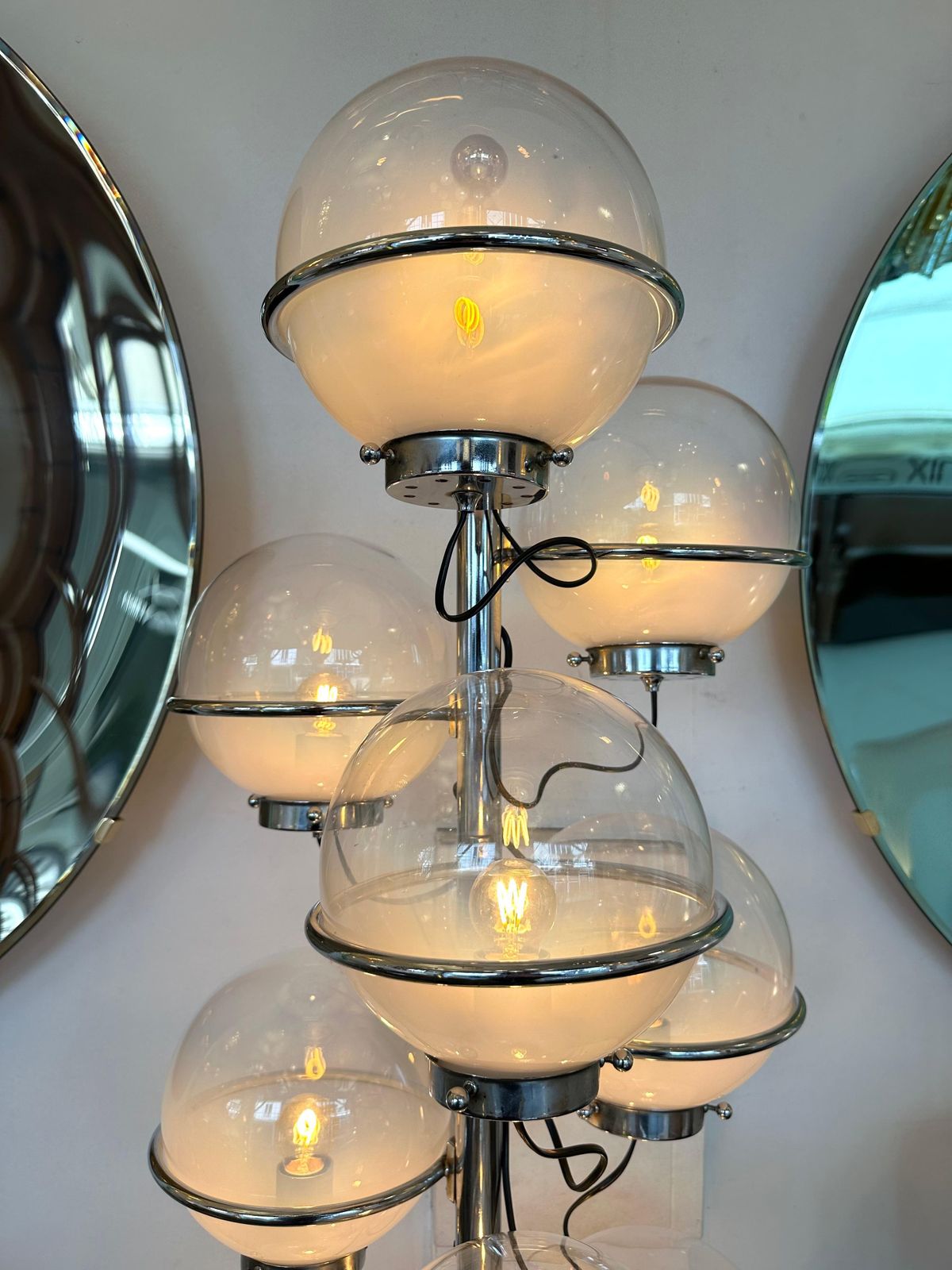 Large Floor Lamp Metal And White Smoke Glass Globe By Candle, Italy, 1970s photo Lighting