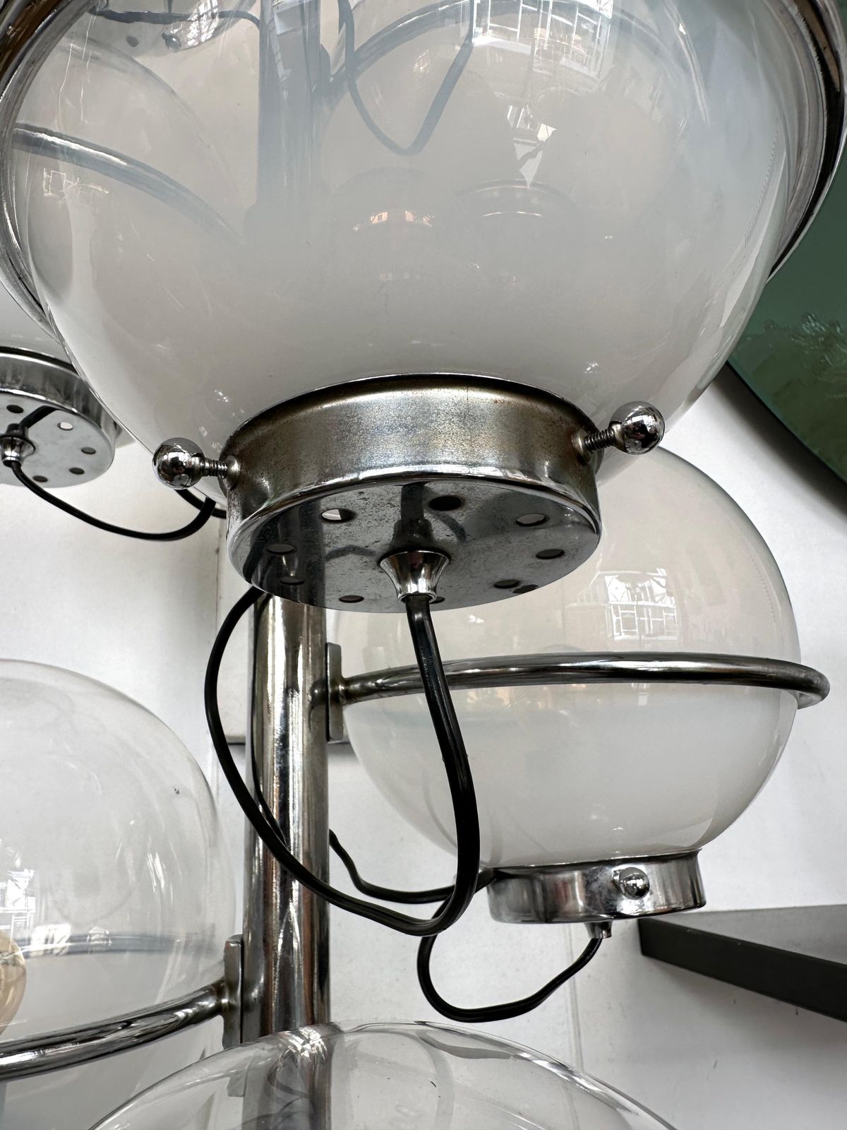 Lighting Large Floor Lamp Metal And White Smoke Glass Globe By Candle, Italy, 1970s photo