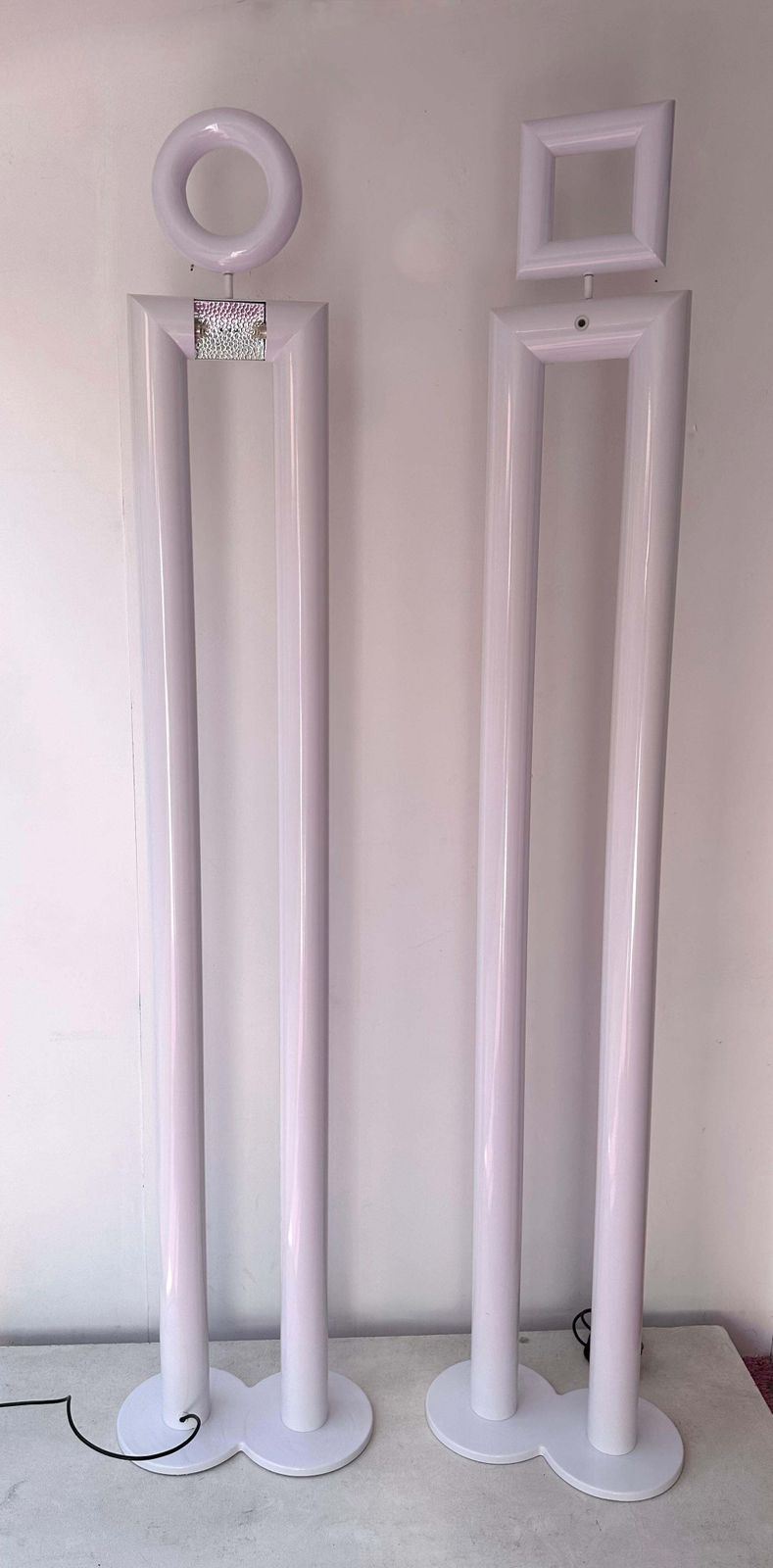 Pair Of Metal Floor Lamps Boy And Girl By Remo Buti For Neofos, Italy, 1980s photo for sale
