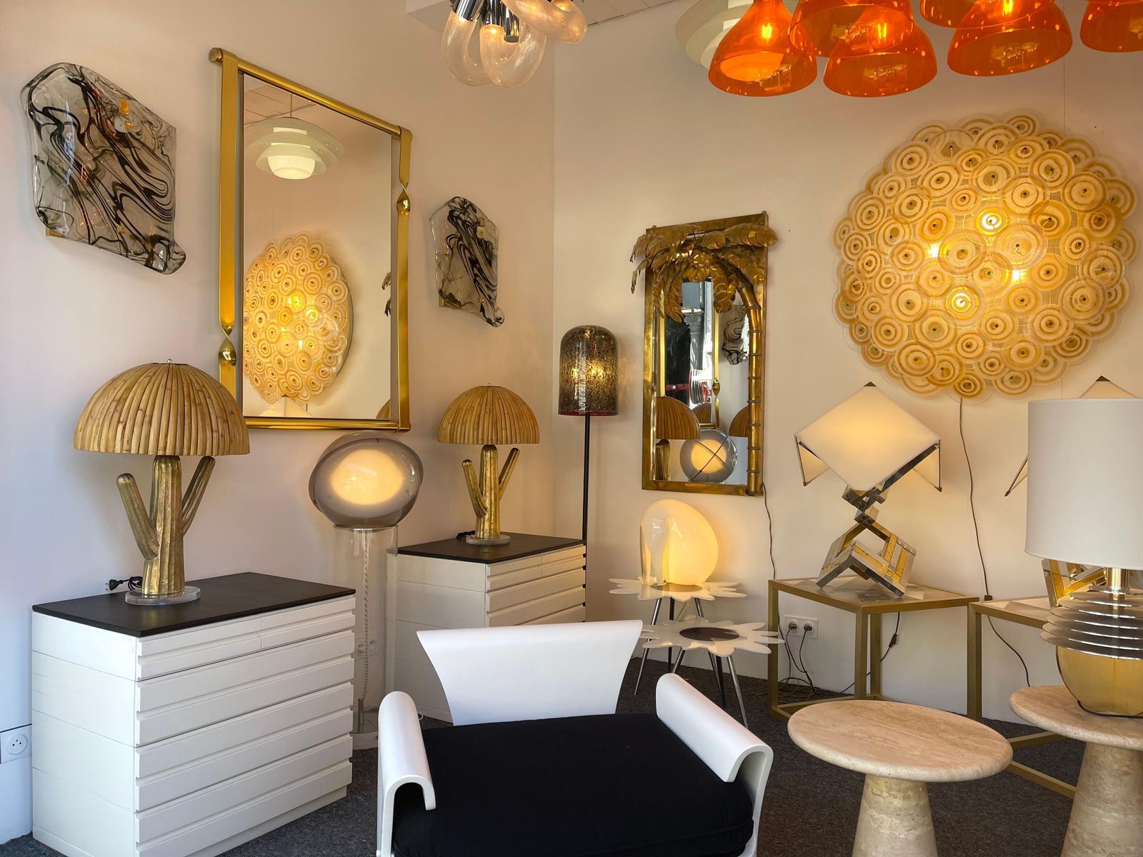 Pair Of Rattan And Brass Cactus Lamps, Italy photo vinterior
