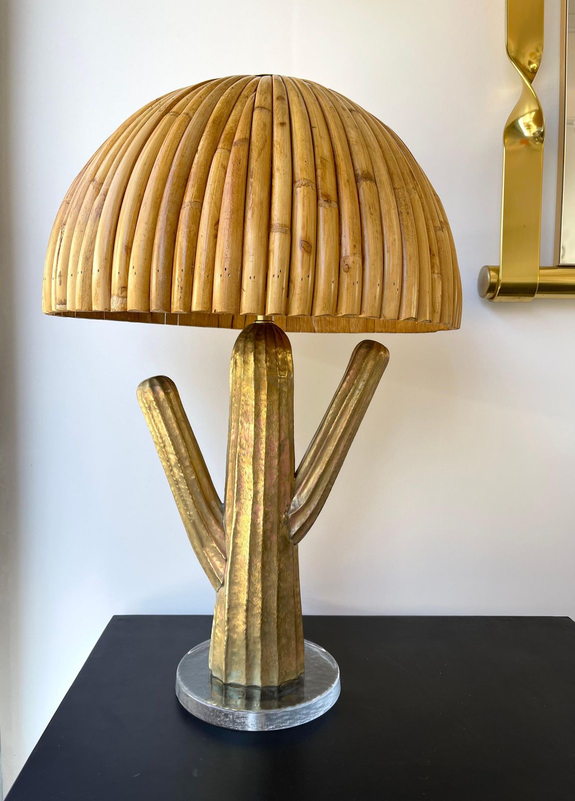 Pair Of Rattan And Brass Cactus Lamps, Italy photo buy