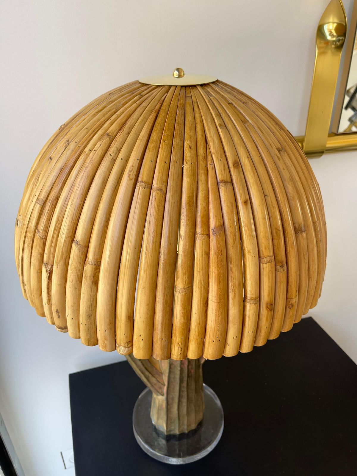 Pair Of Rattan And Brass Cactus Lamps, Italy photo vintage