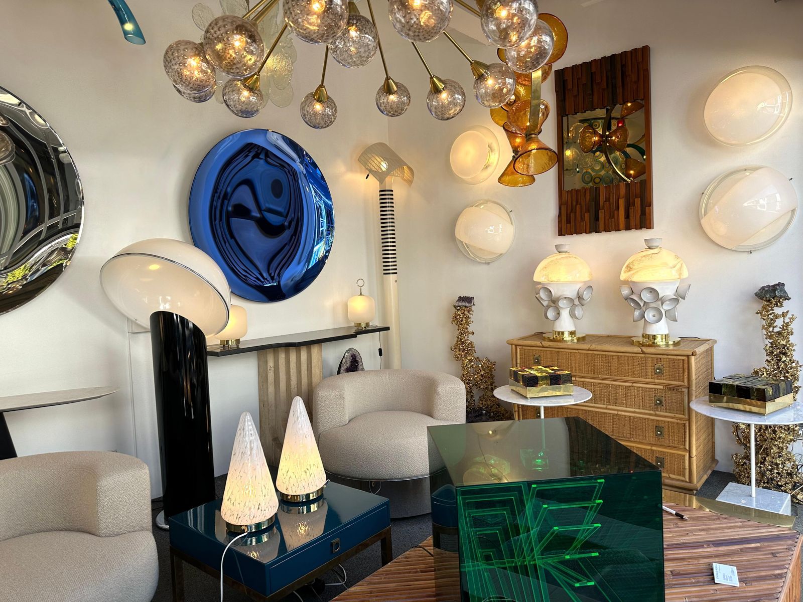 Contemporary Pair Of Brass Murano Glass And Ceramic Mushroom Lamps, Italy photo Lighting
