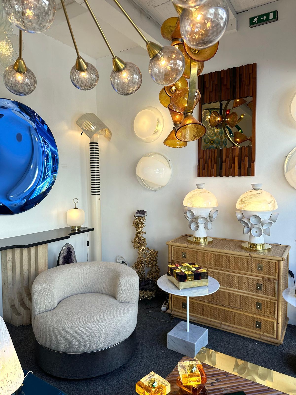 4447.0 Contemporary Pair Of Brass Murano Glass And Ceramic Mushroom Lamps, Italy photo
